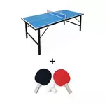 SWEEEK Mini table de ping pong 150x75cm - table pliable INDOOR bleue. avec 4 raquettes et 6 balles. valise de jeu pour utilisation intérieure. sport tennis de table