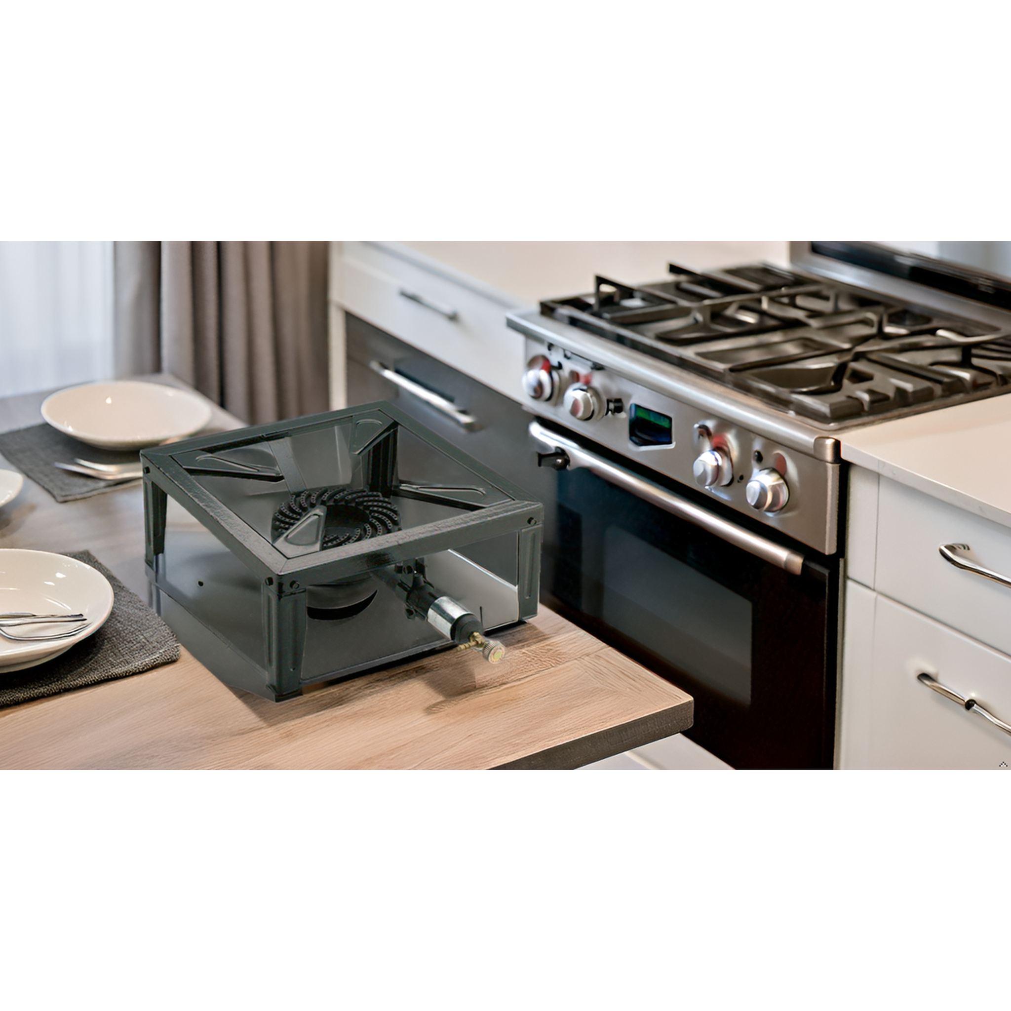 Voir la diapositive 5 : INTEC Réchaud à gaz 7.5kw acier émaillé bruleur fonte réchaud traiteur 4 pieds cuissons extérieures