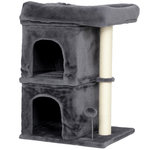 PAWHUT Arbre à chat griffoir 2 niches grande plateforme panier d'observation boule ressort gris