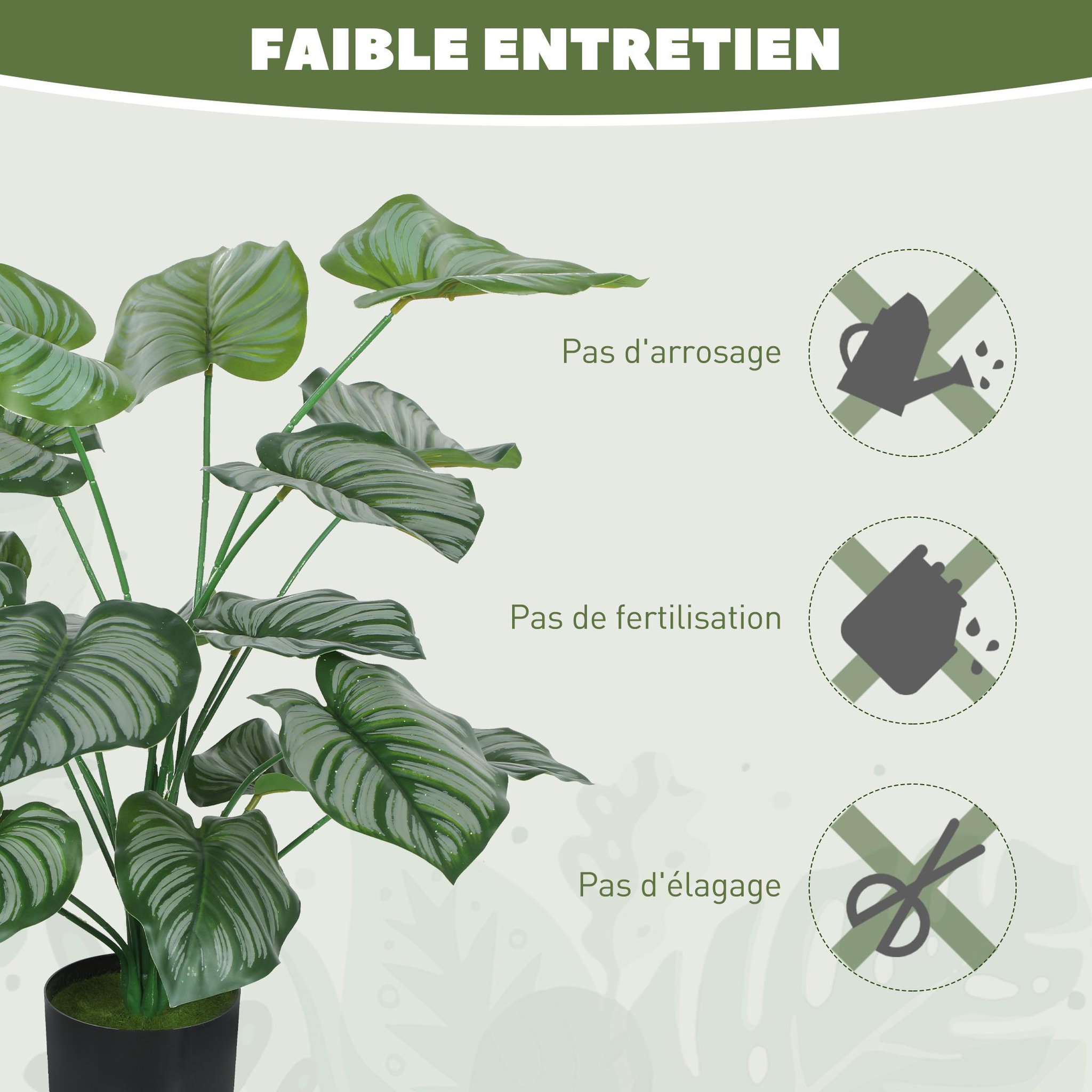 Voir la diapositive 6 : HOMCOM Lot de 2 plantes artificielles H.65cm 18 feuilles par plante pots inclus