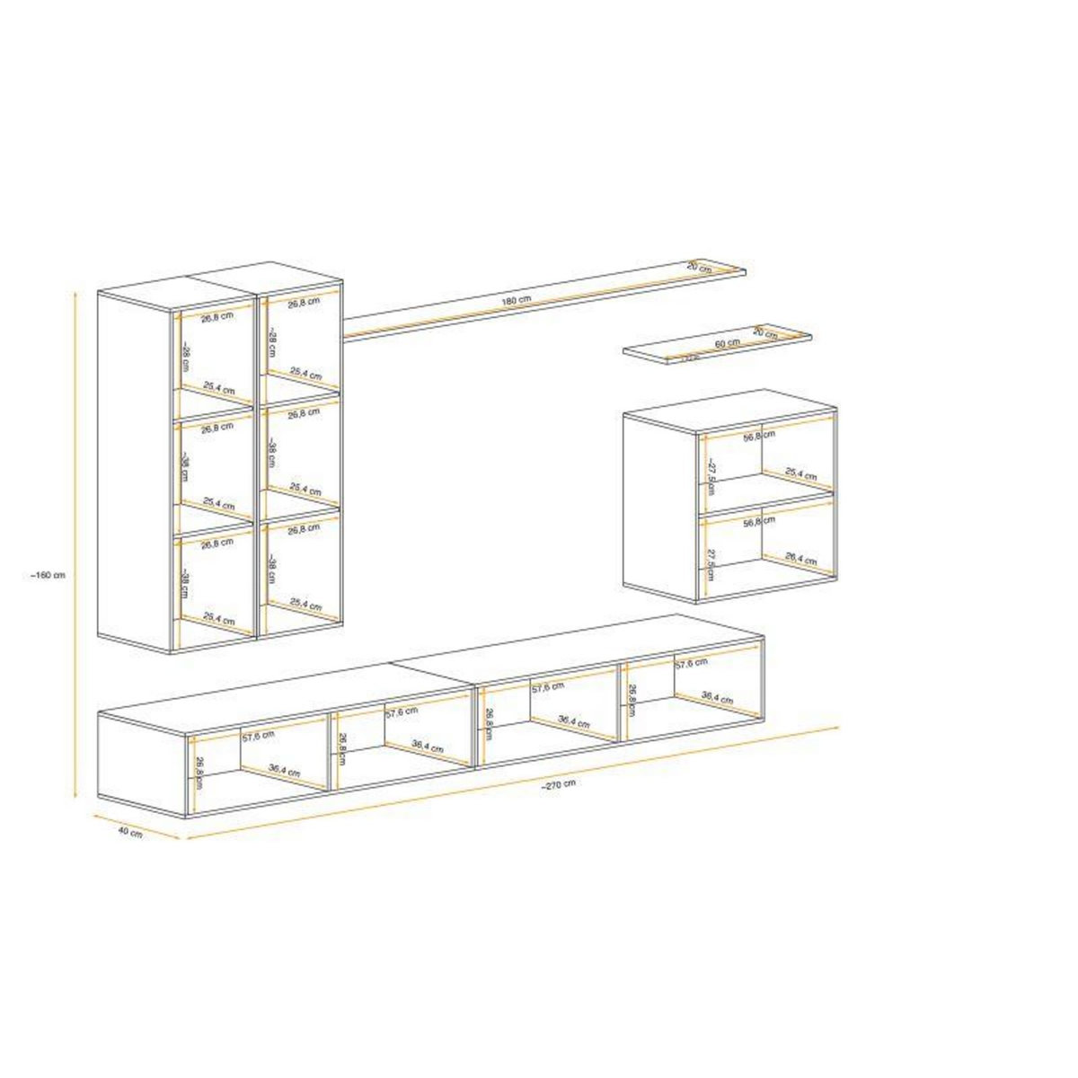 Paris Prix Meuble TV Mural Design  Switch II  270cm Blanc & Gris