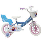 Disney La Reine des Neiges Vélo enfnat - Modèle 12'' Reine des neiges pour enfant de 85/100 cm avec stabilisateurs - 1 Frein - Panier avant - Porte poupée arrière et roues batons