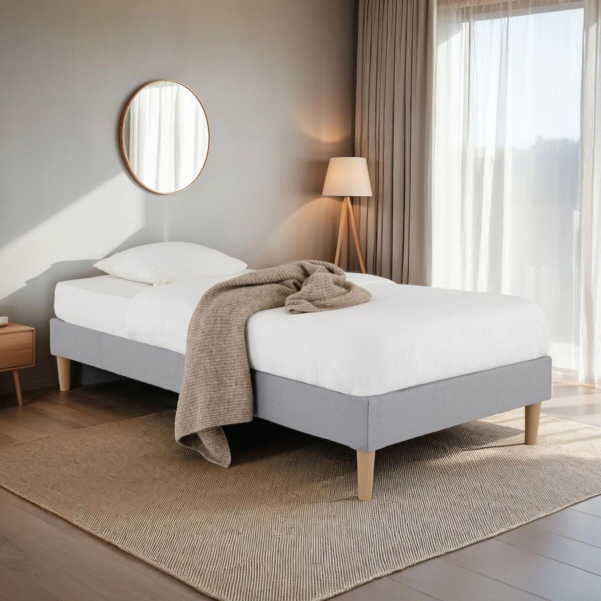 IDIMEX Sommier tapissier PAIMPOL 90 x 190 cm revêtement tissu