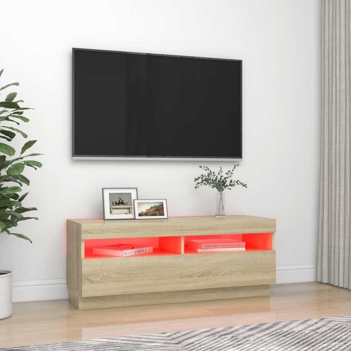 VIDAXL Meuble TV avec lumieres LED chene sonoma 100x35x40 cm