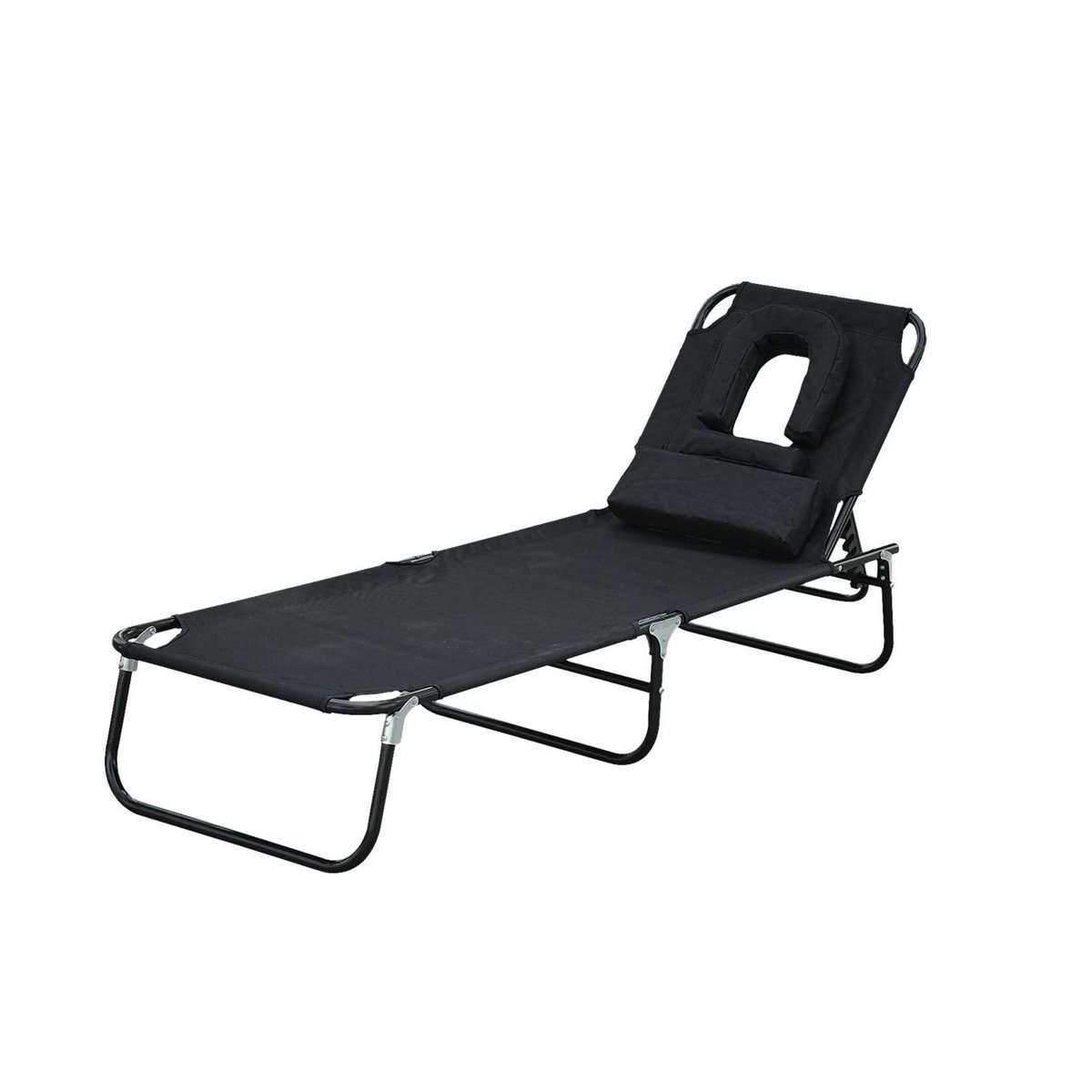 HOMCOM Transat de jardin chaise longue pliante bain de soleil pour lecture noir