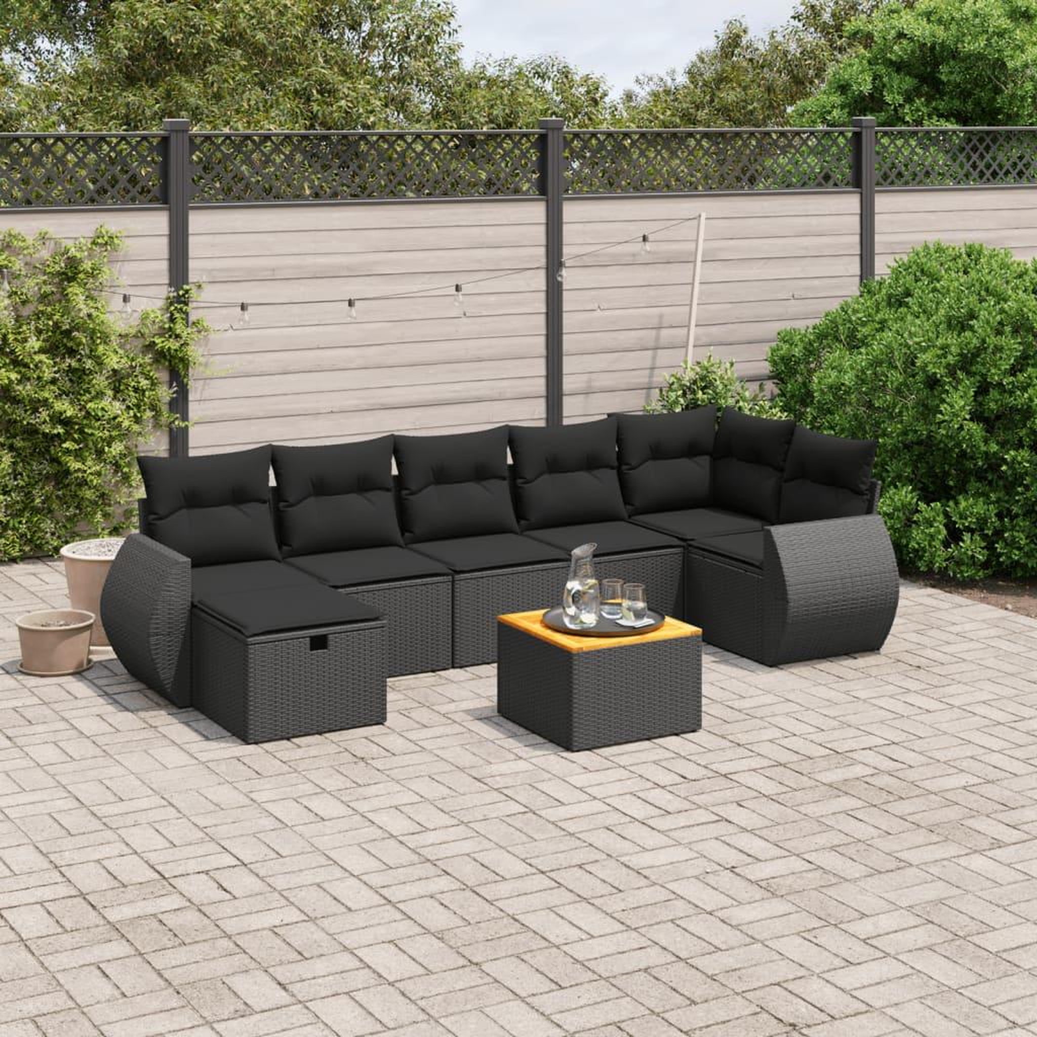 VIDAXL Salon de jardin 8 pcs avec coussins noir resine tressee