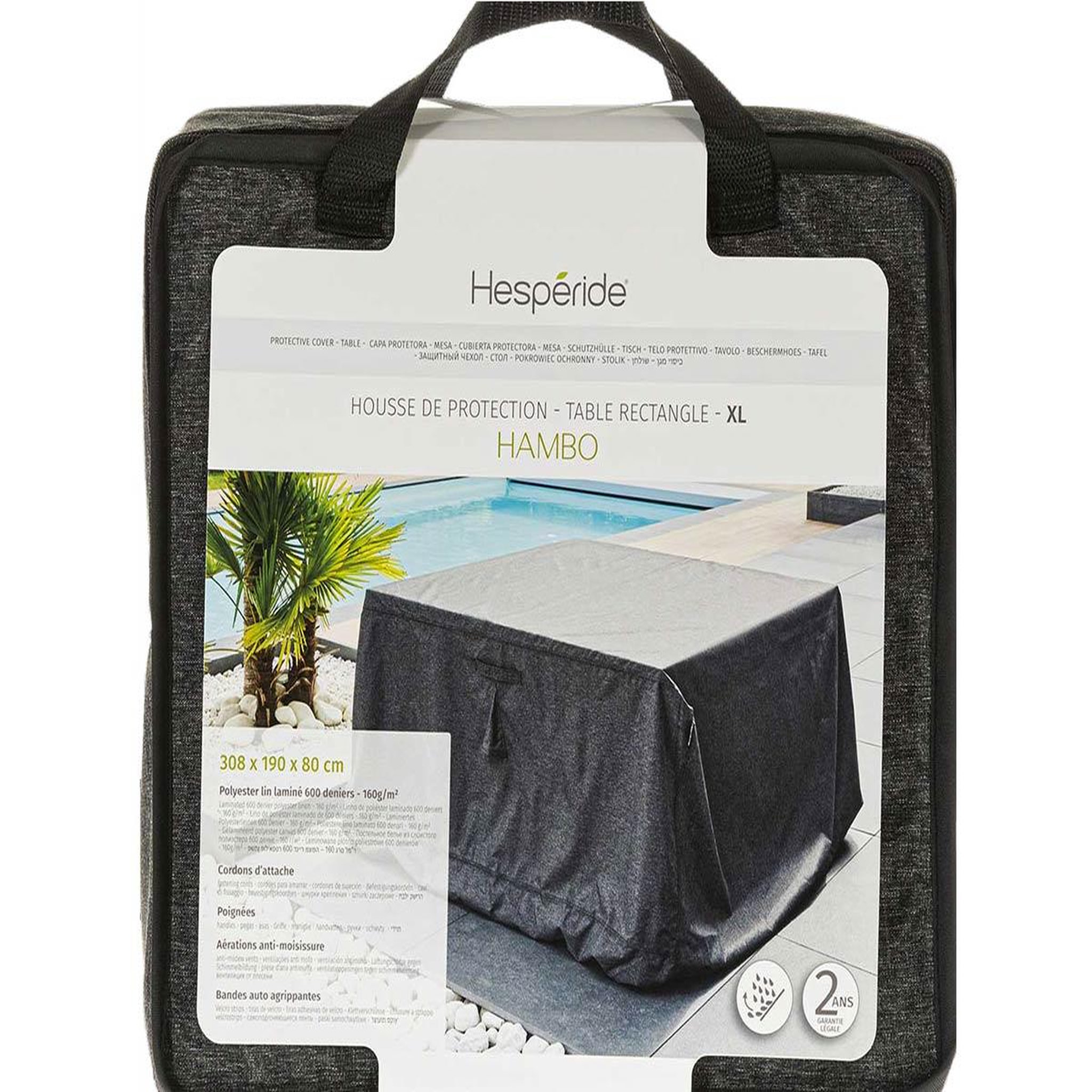 Voir la diapositive 2 : HESPERIDE Housse pour table rectangulaire extérieure hambo xl gris - 308 x 190 x 80 cm - hespéride