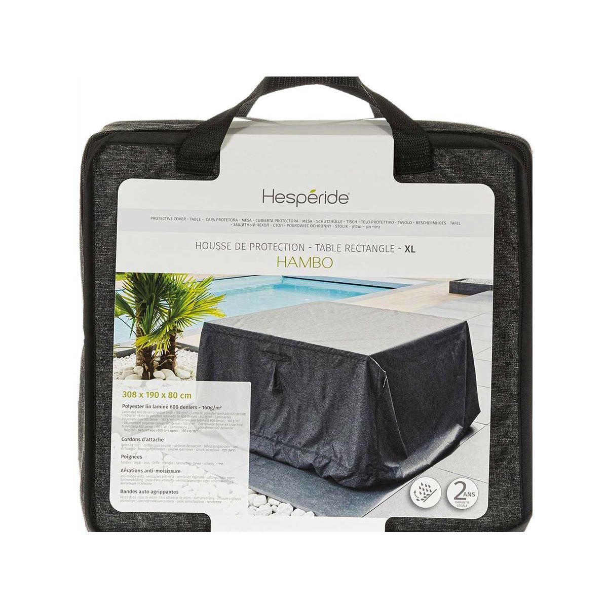 HESPERIDE Housse pour table rectangulaire extérieure Hambo XL gris - 308 x 190 x 80 cm - Hespéride
