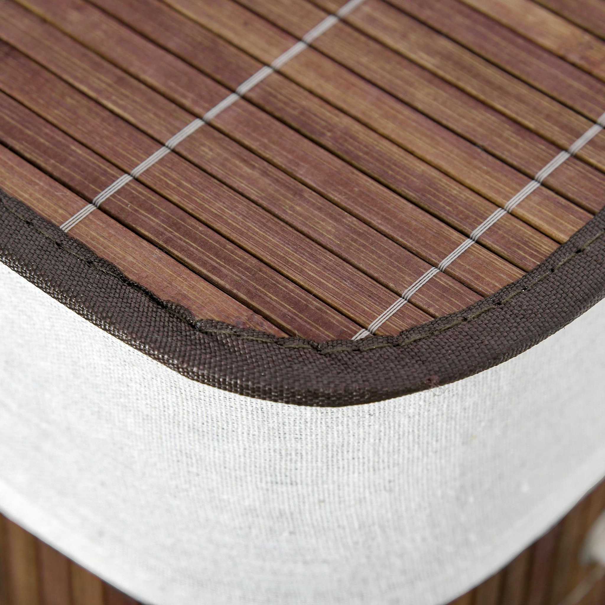 Voir la diapositive 4 : HOMCOM Panier à linge corbeille à linge 2 bacs bambou pliable couvercle poignée sac amovible en toile