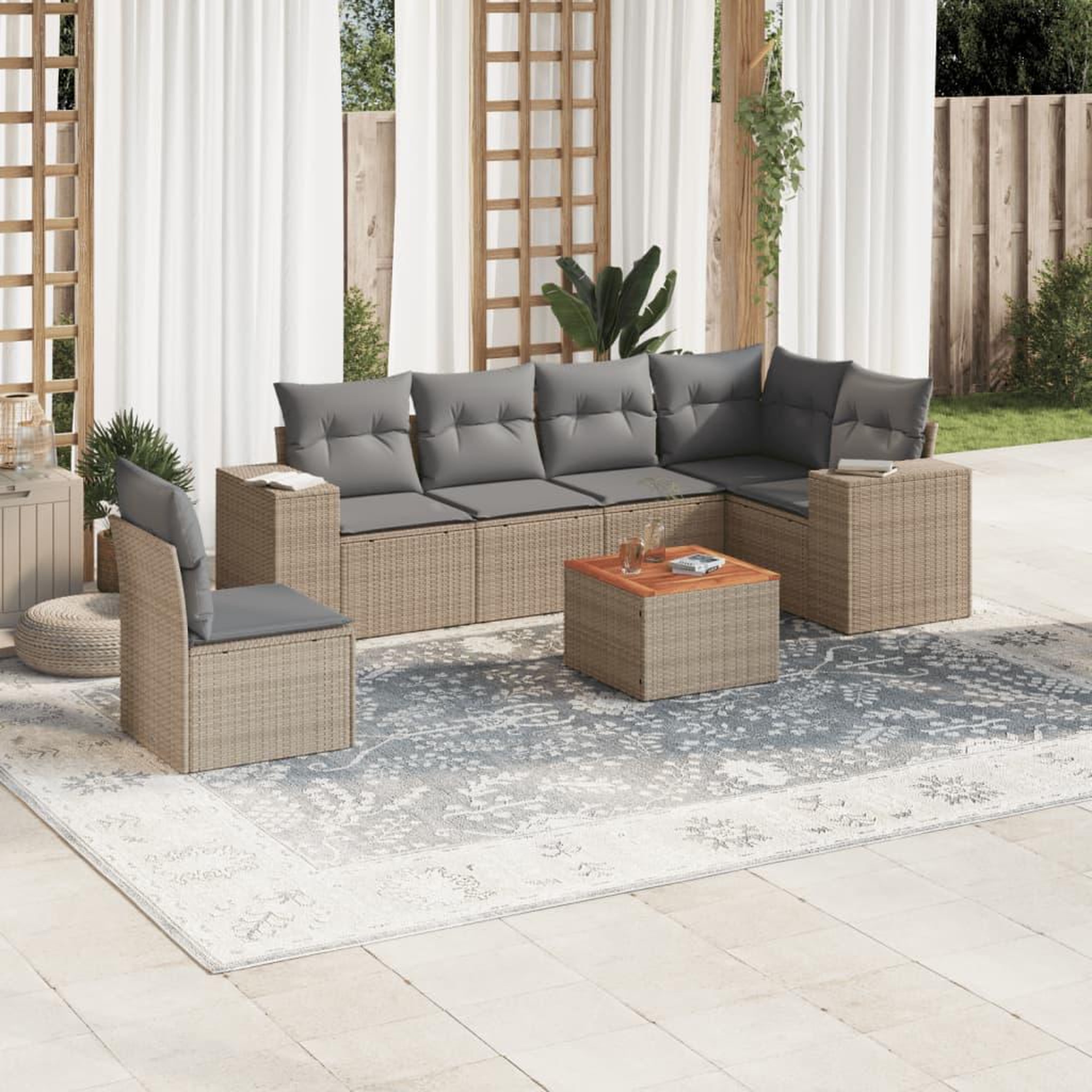 VIDAXL Salon de jardin avec coussins 7 pcs beige resine tressee