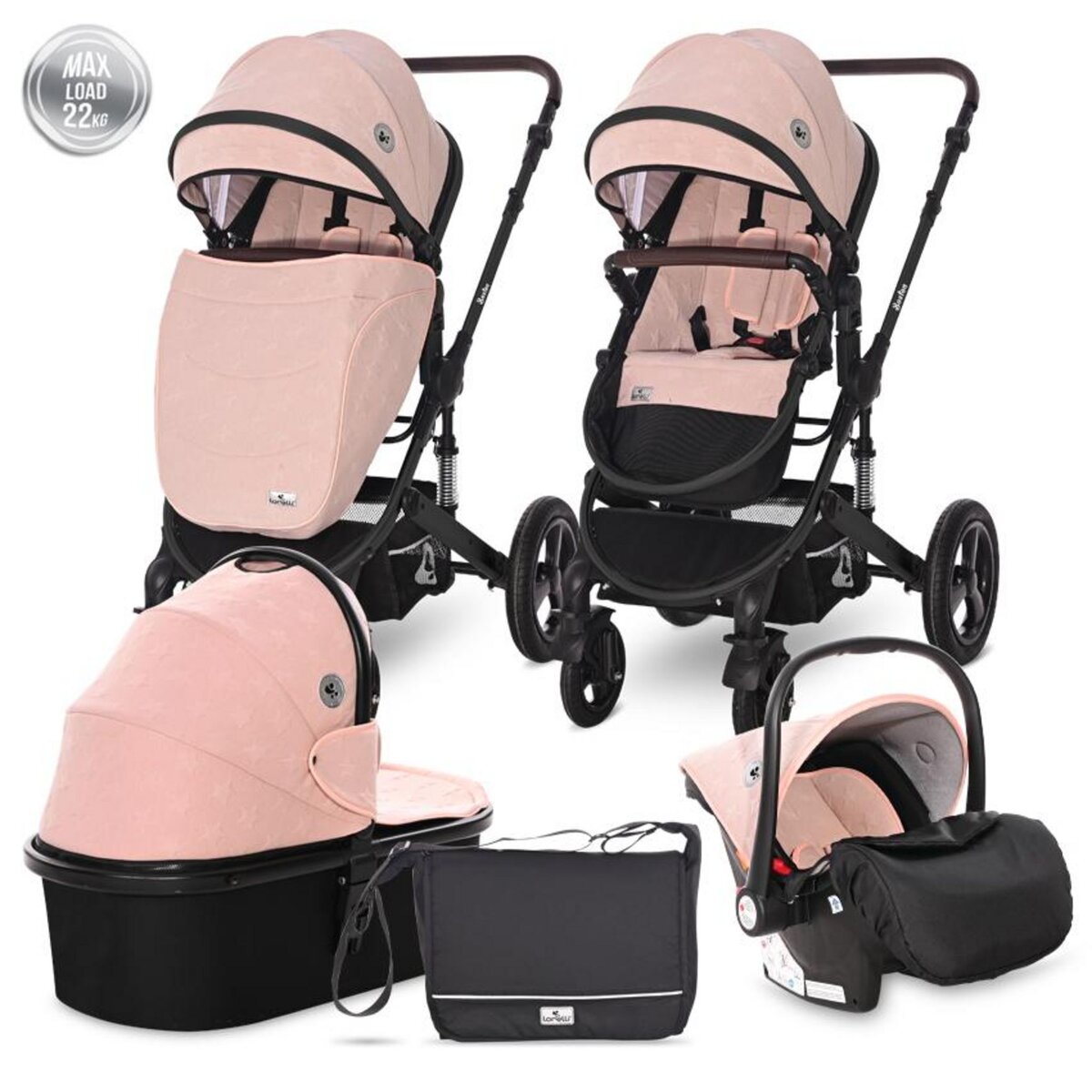 Poussette 3 en 1 Bébé Combinée Siège-Auto Nacelle Trio Réversible