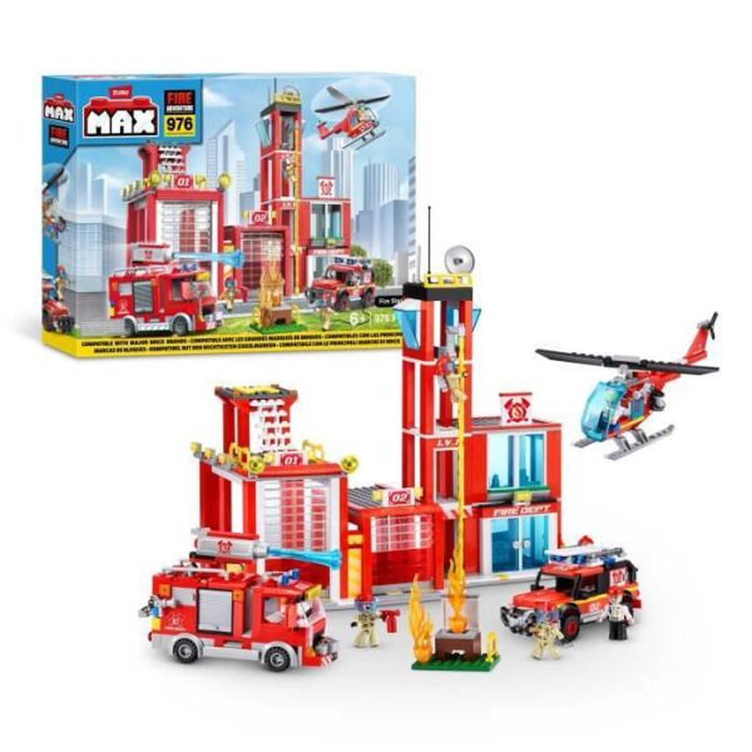 Set de Construction ZURU Fire Station Large 976 pièces Crée une caserne de pompiers avec véhicules et accessoires - vue 6