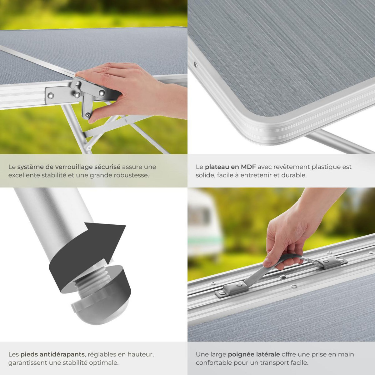 tectake Table de camping pliable argent