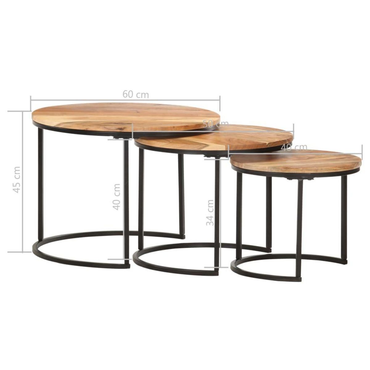 VIDAXL Tables gigognes 3 pcs Bois d'acacia massif