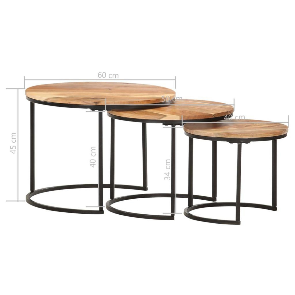 VIDAXL Tables gigognes 3 pcs Bois d'acacia massif
