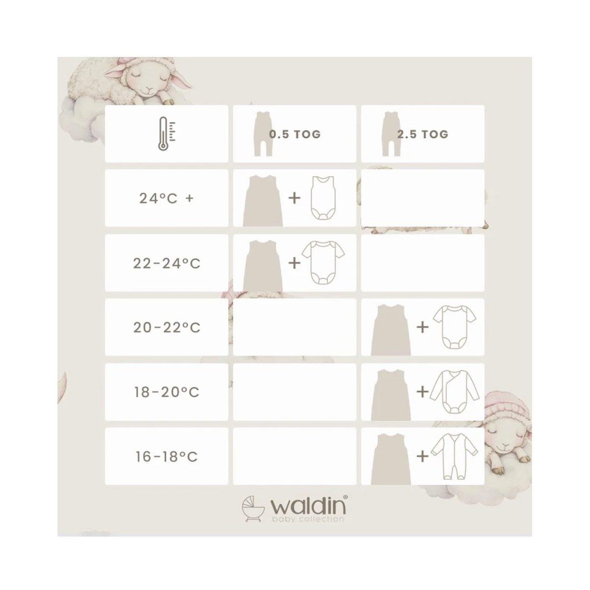 Voir la diapositive 5 : WALDIN Gigoteuse à jambes en coton 2,5 TOG - taille S (1-2 ans) - motif berceuse, champagne