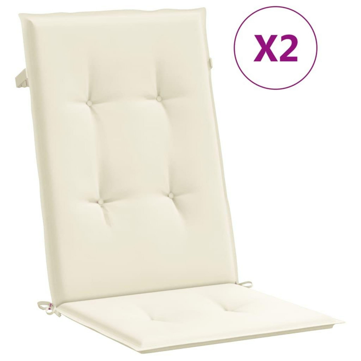 VIDAXL Coussins de chaise de jardin dossier haut lot de 2 creme tissu