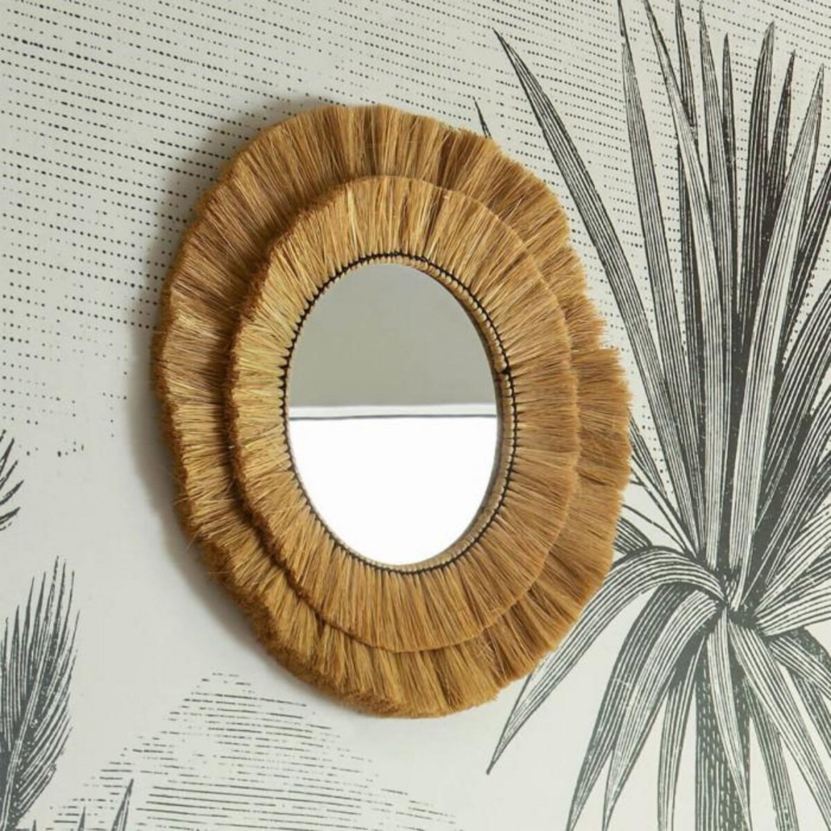 ATMOSPHERA Miroir Mural en Raphia Déco  Alba  57cm Beige