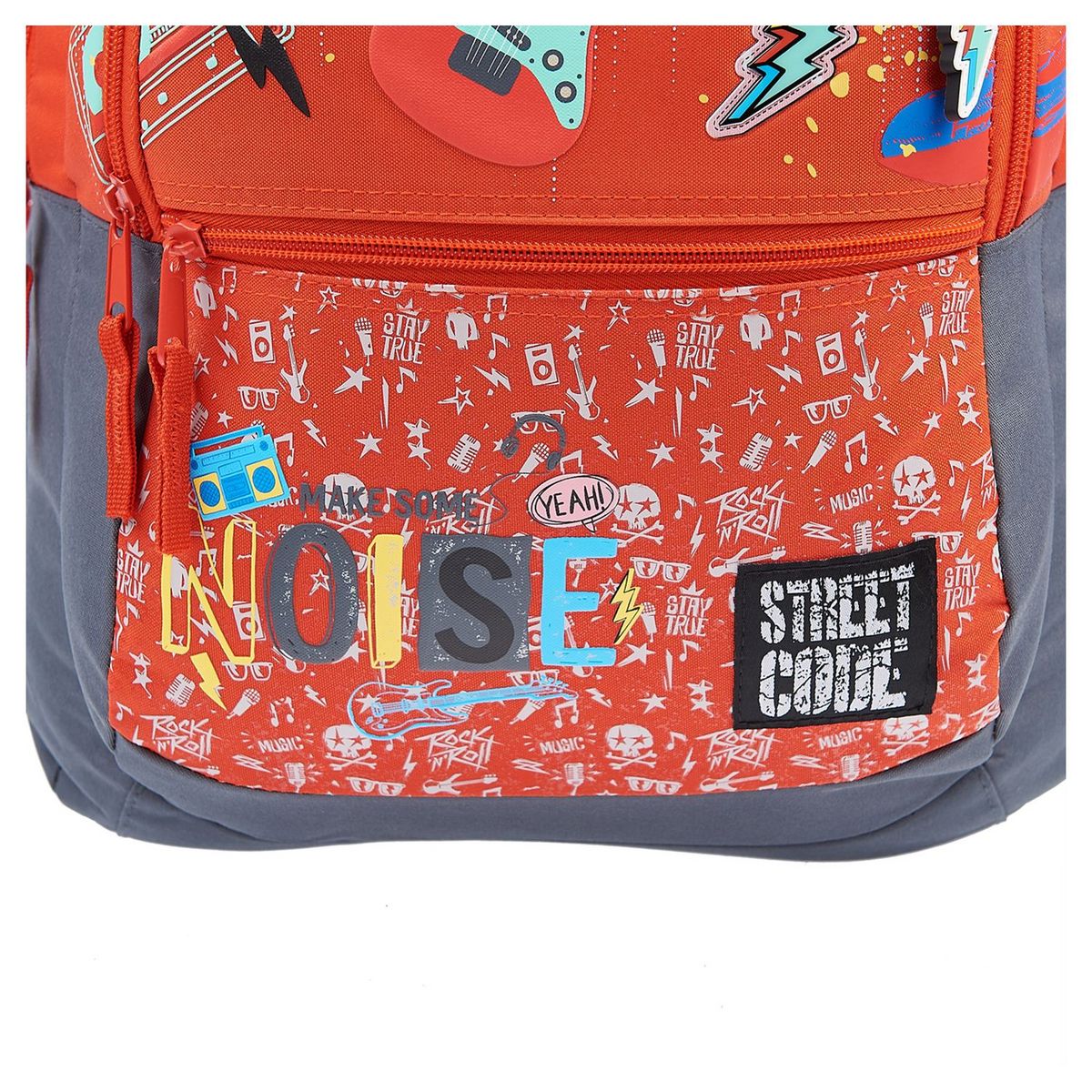 AUCHAN Sac à dos Premium 3 compartiments polyester rouge et gris ROCK & ROLL STREET CODE