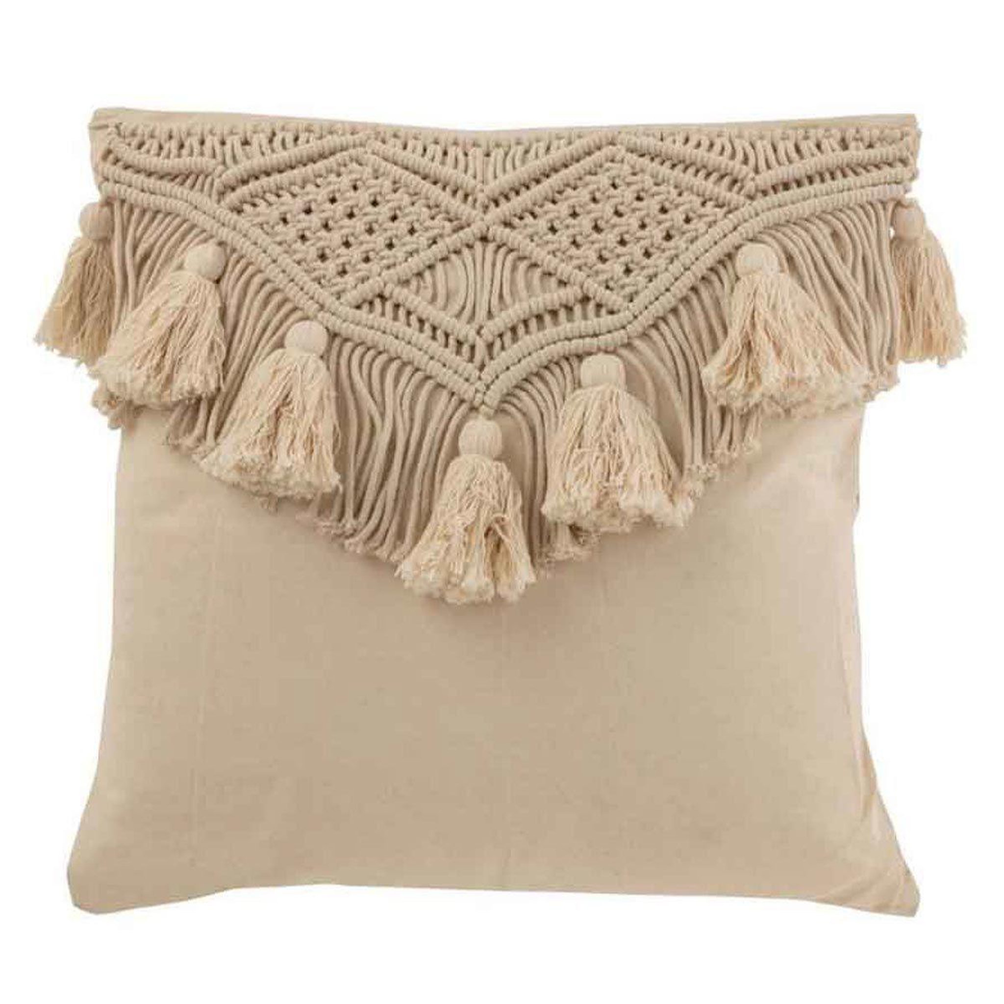 J-LINE Coussin déco avec franges  cosy  50x50cm beige