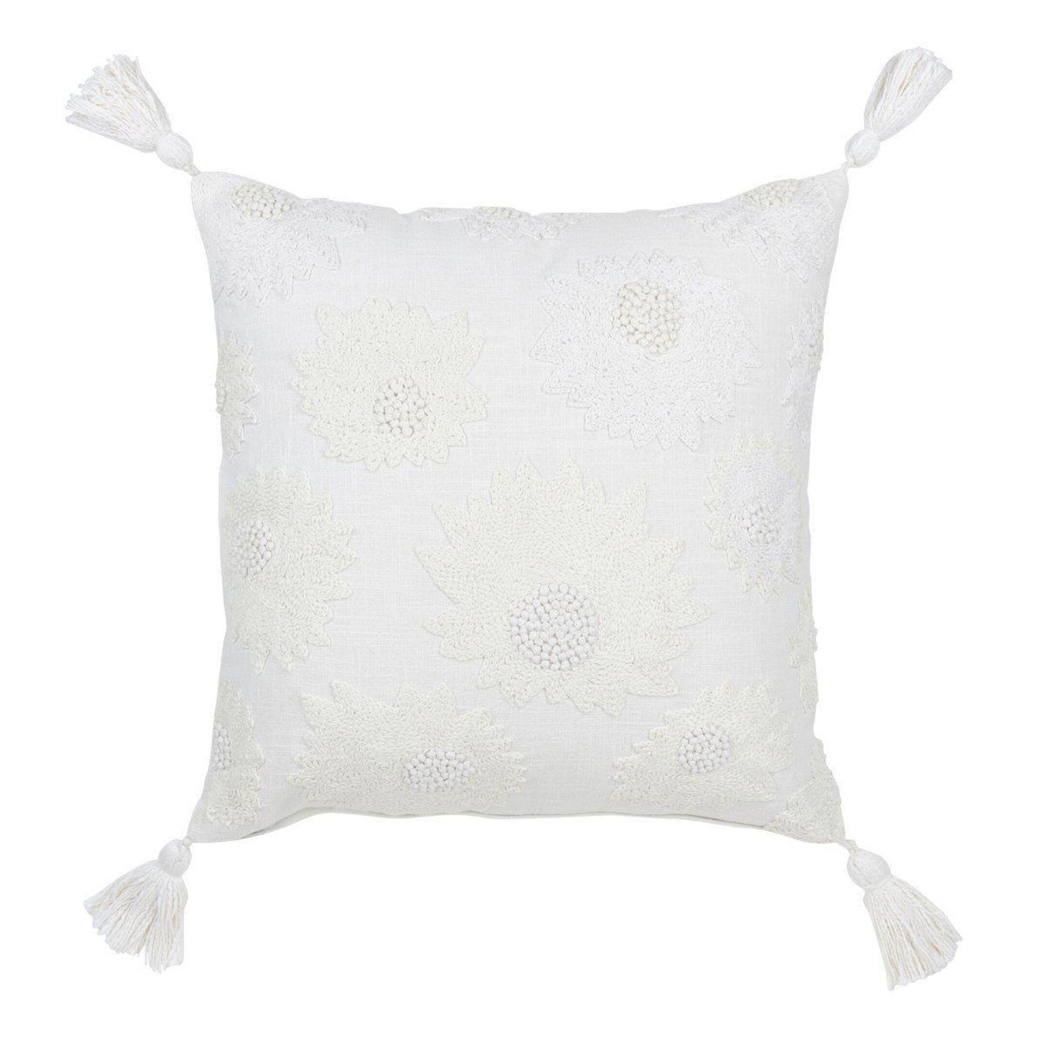 J-LINE Coussin déco fleurs  bali  45x45cm blanc
