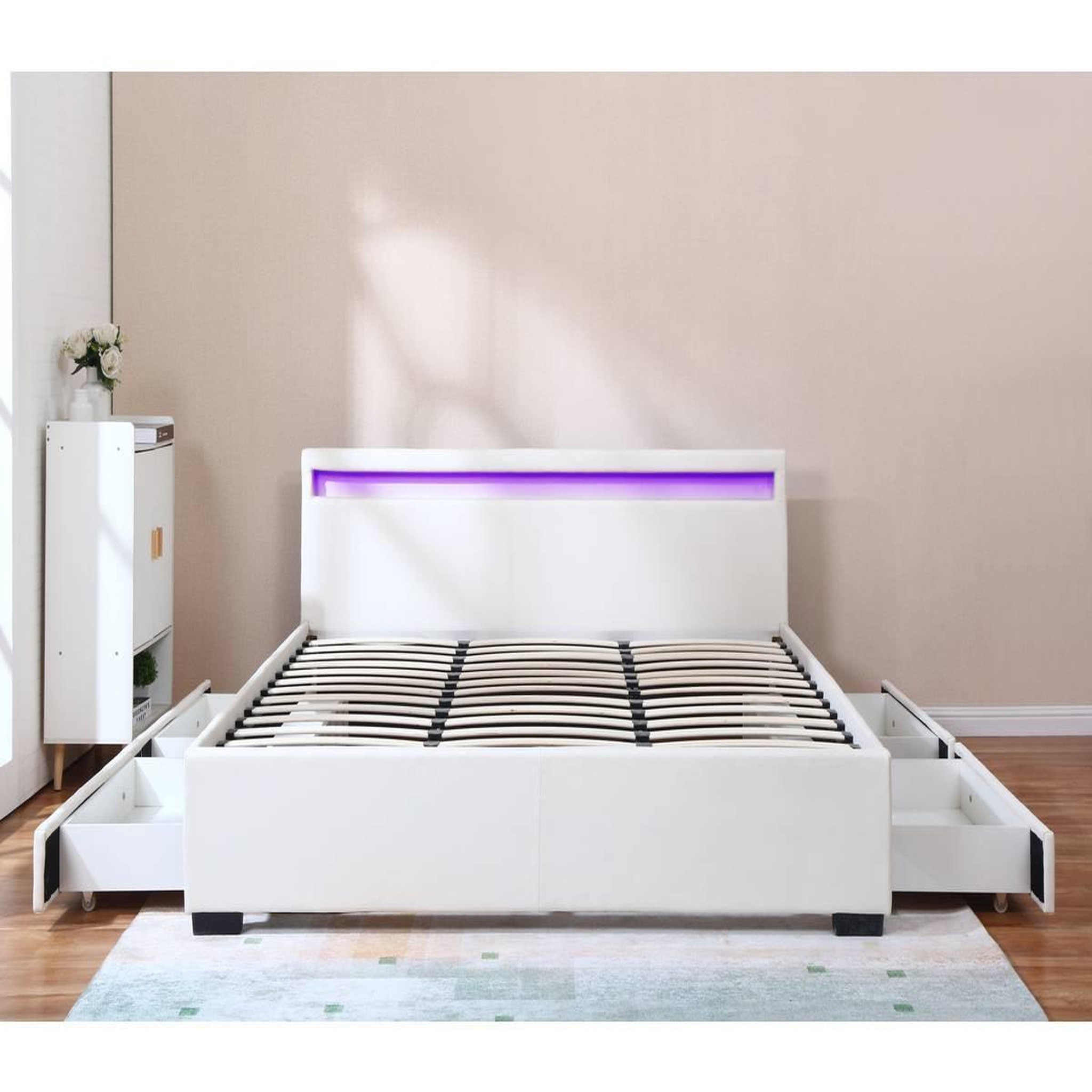 Voir la diapositive 4 : Habitat et Jardin Lit led double avec 4 tiroirs  nico  - 180 x 200 cm - blanc