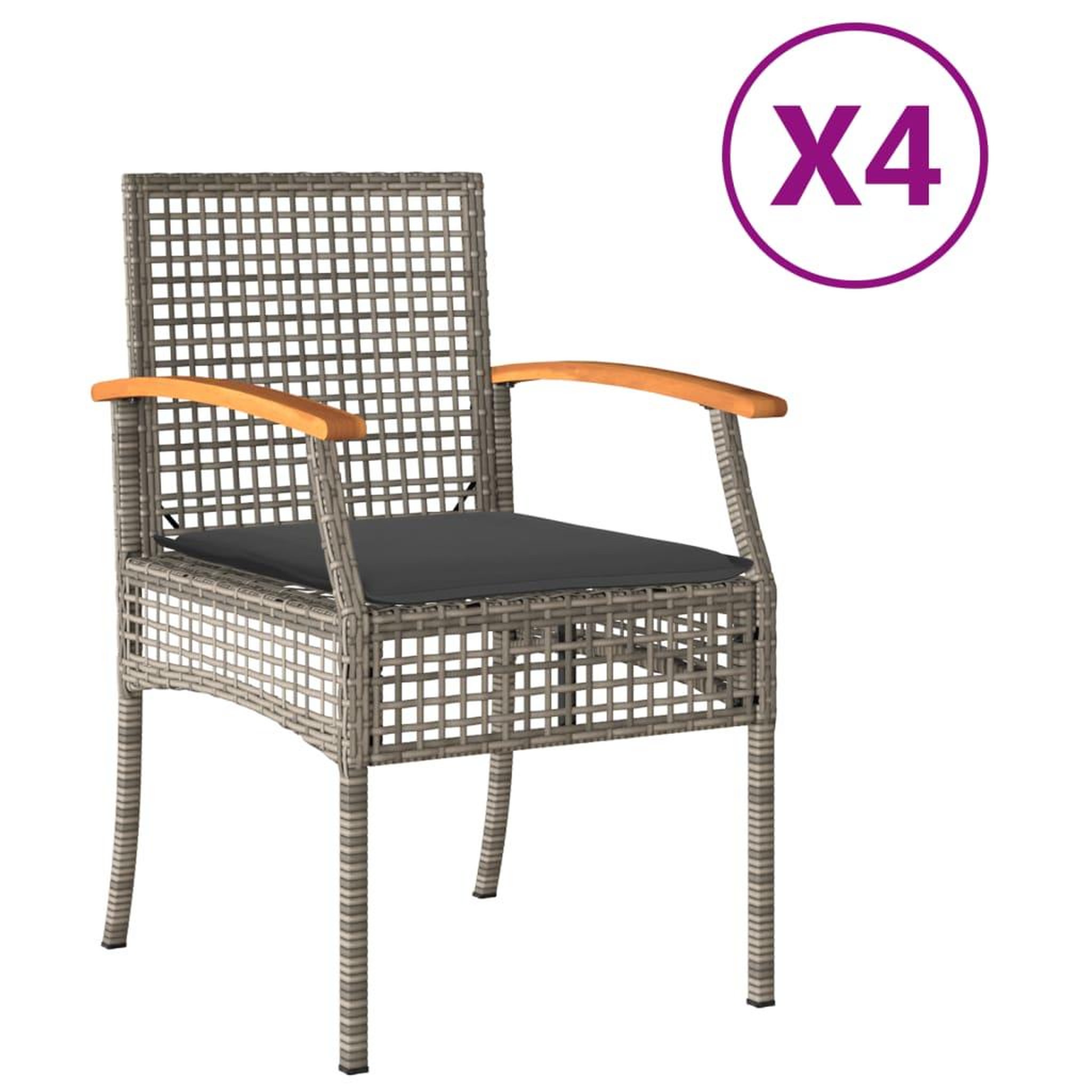 Voir la diapositive 2 : VIDAXL Chaises de jardin coussins lot de 4 gris resine tressee acacia