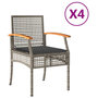 Voir la diapositive 2 : VIDAXL Chaises de jardin coussins lot de 4 gris resine tressee acacia
