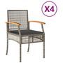Voir la diapositive 2 : VIDAXL Chaises de jardin coussins lot de 4 gris resine tressee acacia
