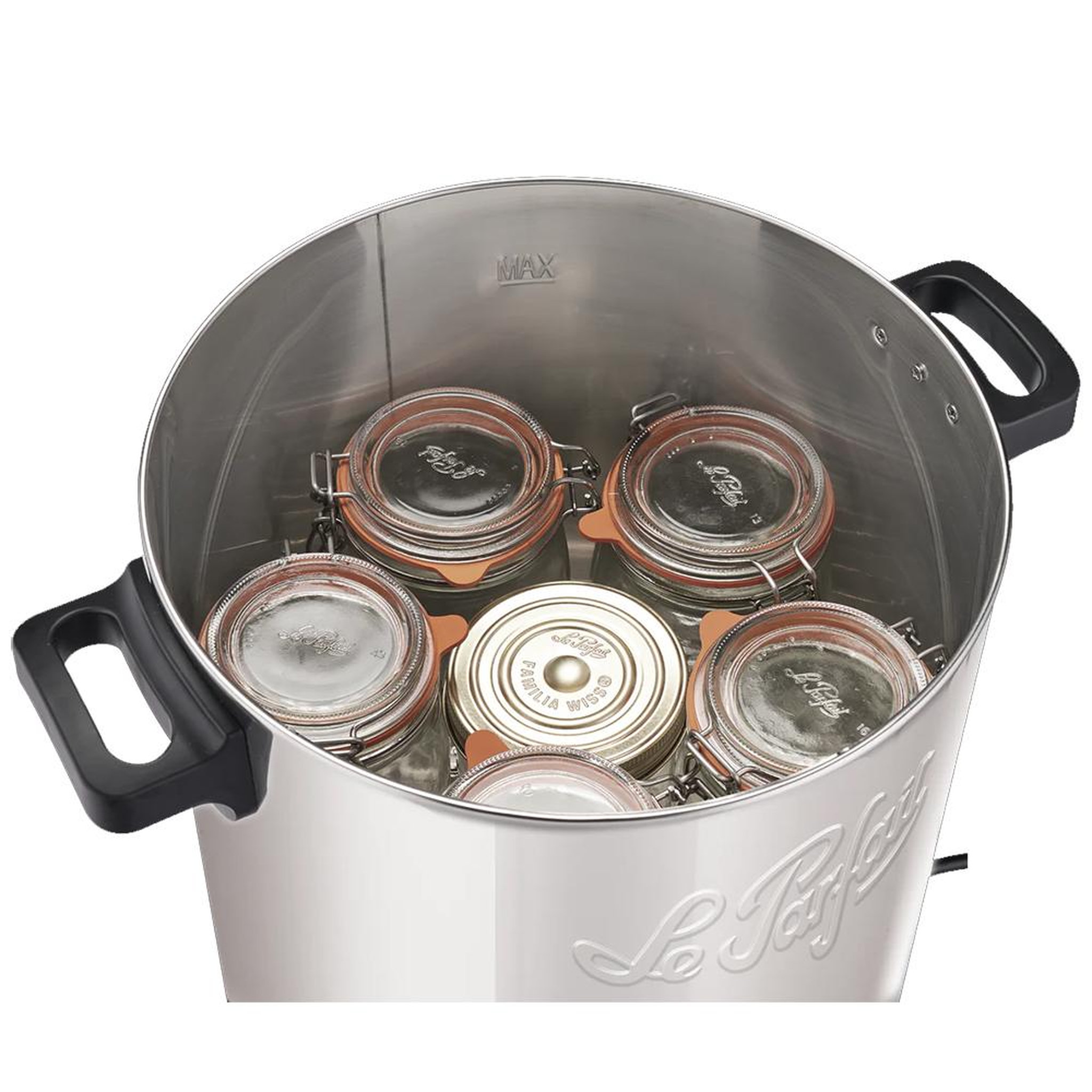 Voir la diapositive 2 : Le parfait Stérilisateur de bocaux électrique cuve inox avec robinet 23l 2500w + 4 bocaux de 1l - lpf.stv23ina