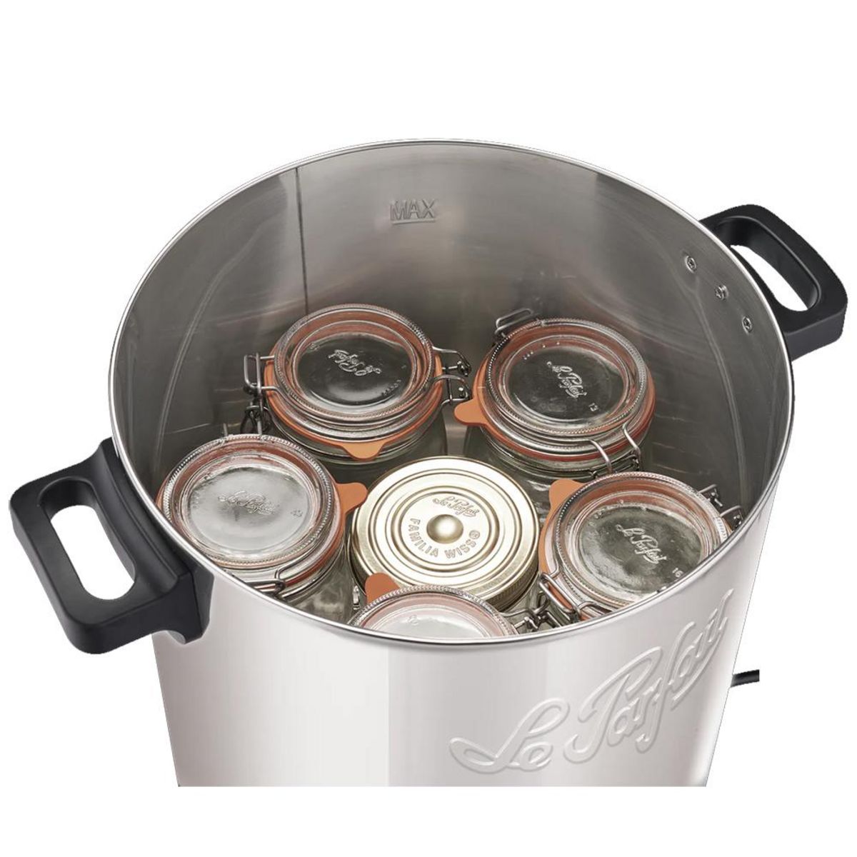 Le parfait Stérilisateur de bocaux électrique cuve inox avec robinet 23l 2500w + 4 bocaux de 1l - LPF.STV23INA