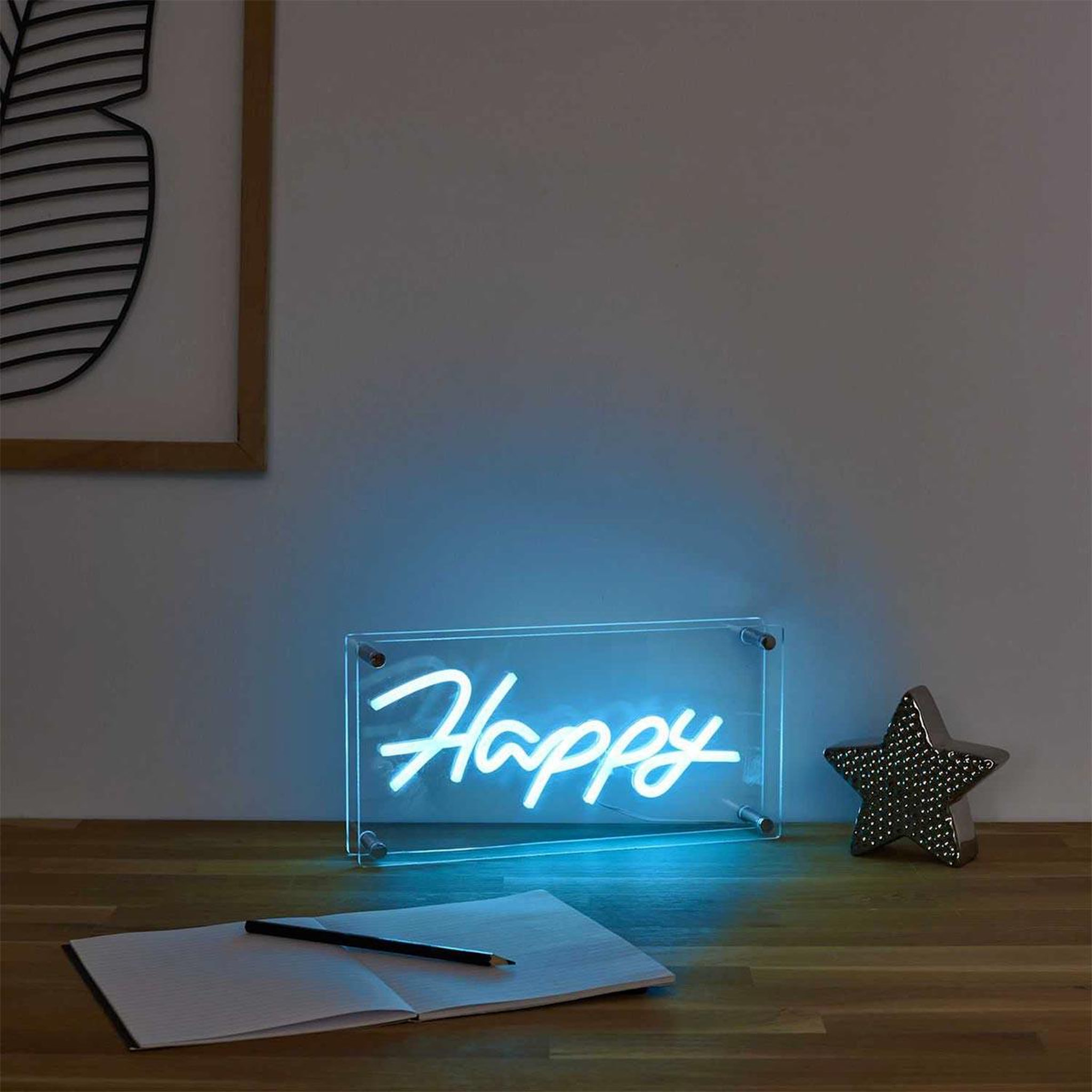 Voir la diapositive 4 : The Home Deco Factory Lampe acrylique effet néon  happy  30cm bleu