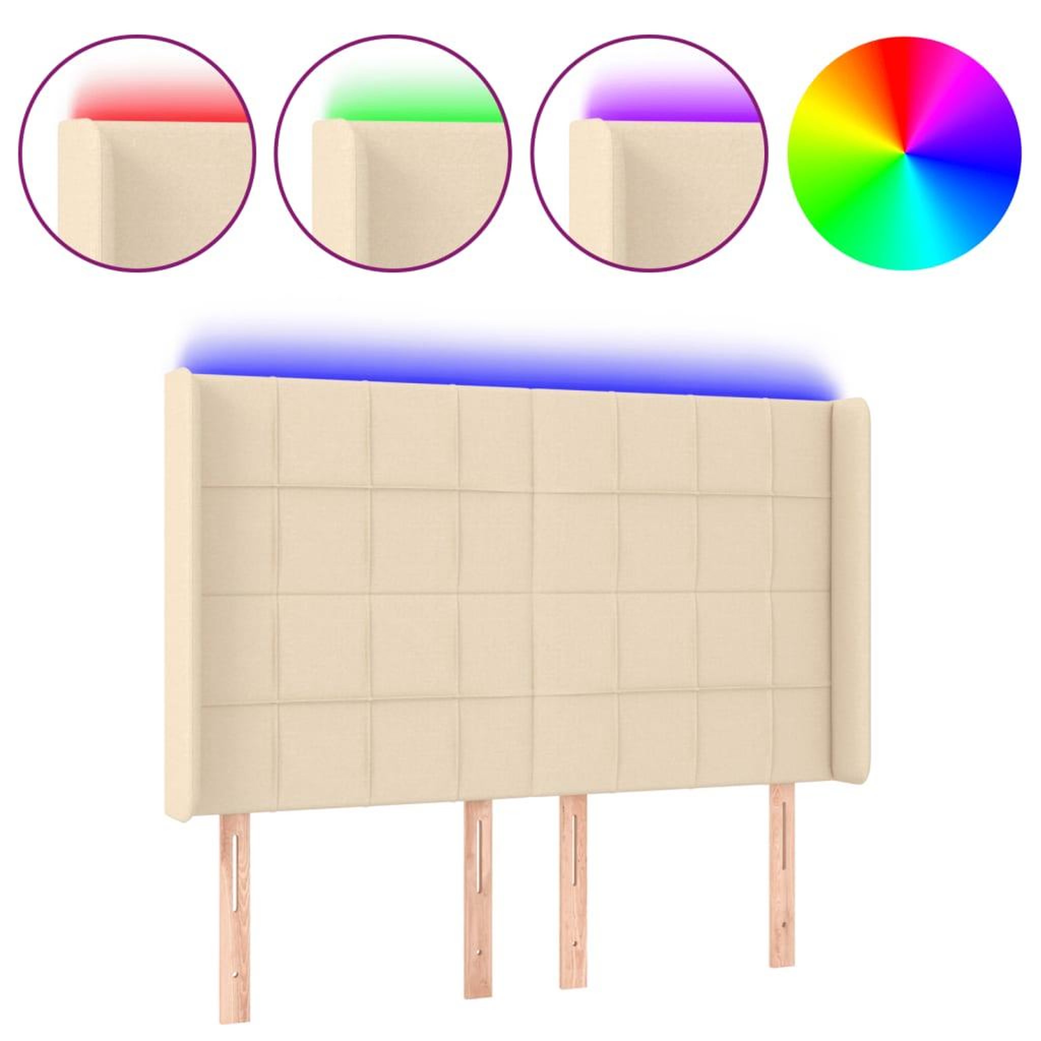 Voir la diapositive 2 : VIDAXL Tete de lit a LED Creme 147x16x118/128 cm Tissu