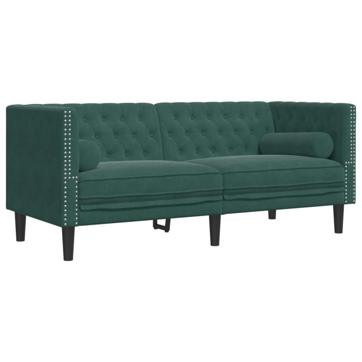 VIDAXL Canape Chesterfield avec traversins 2 places vert fonce velours