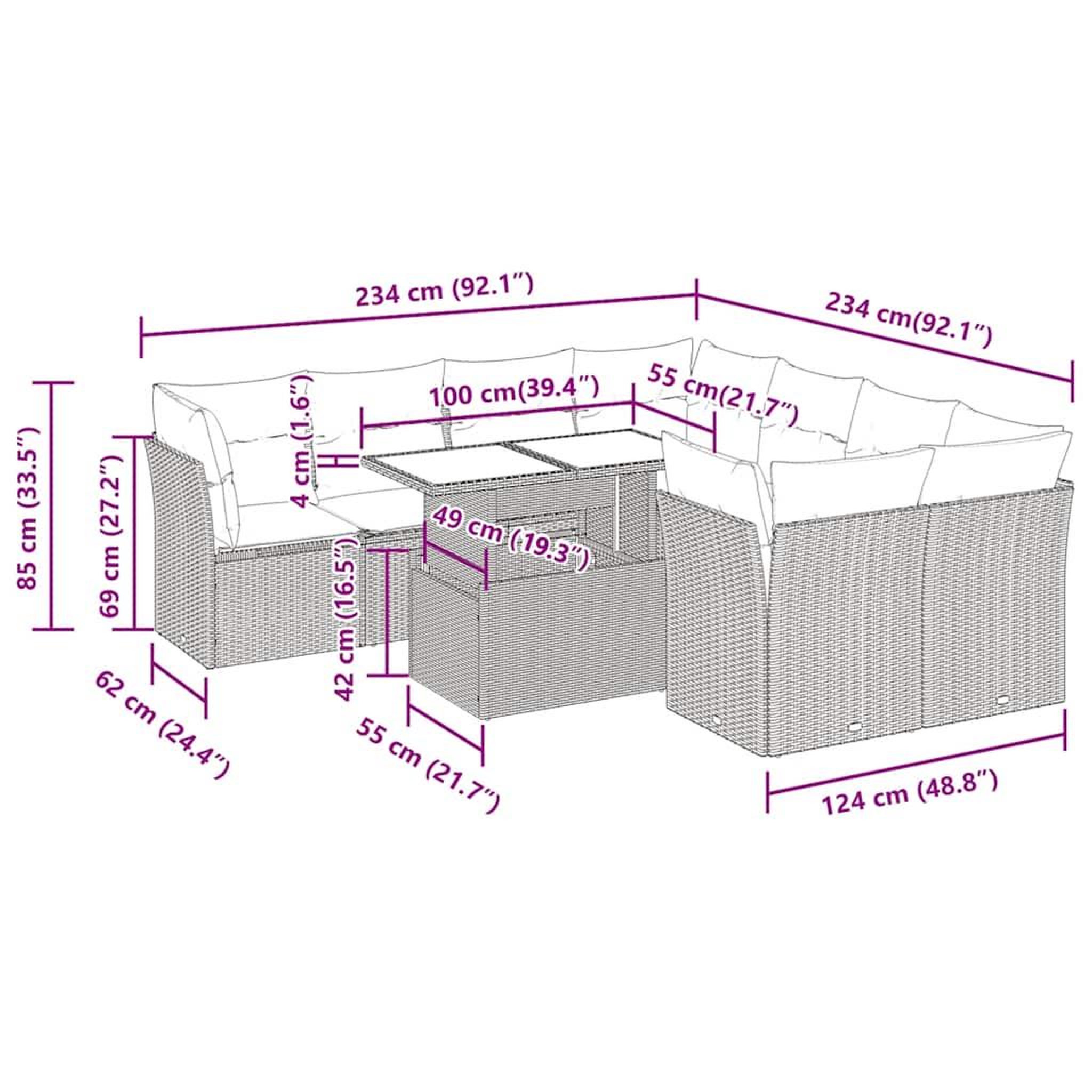 Voir la diapositive 6 : VIDAXL Salon de jardin avec coussins 9 pcs beige resine tressee