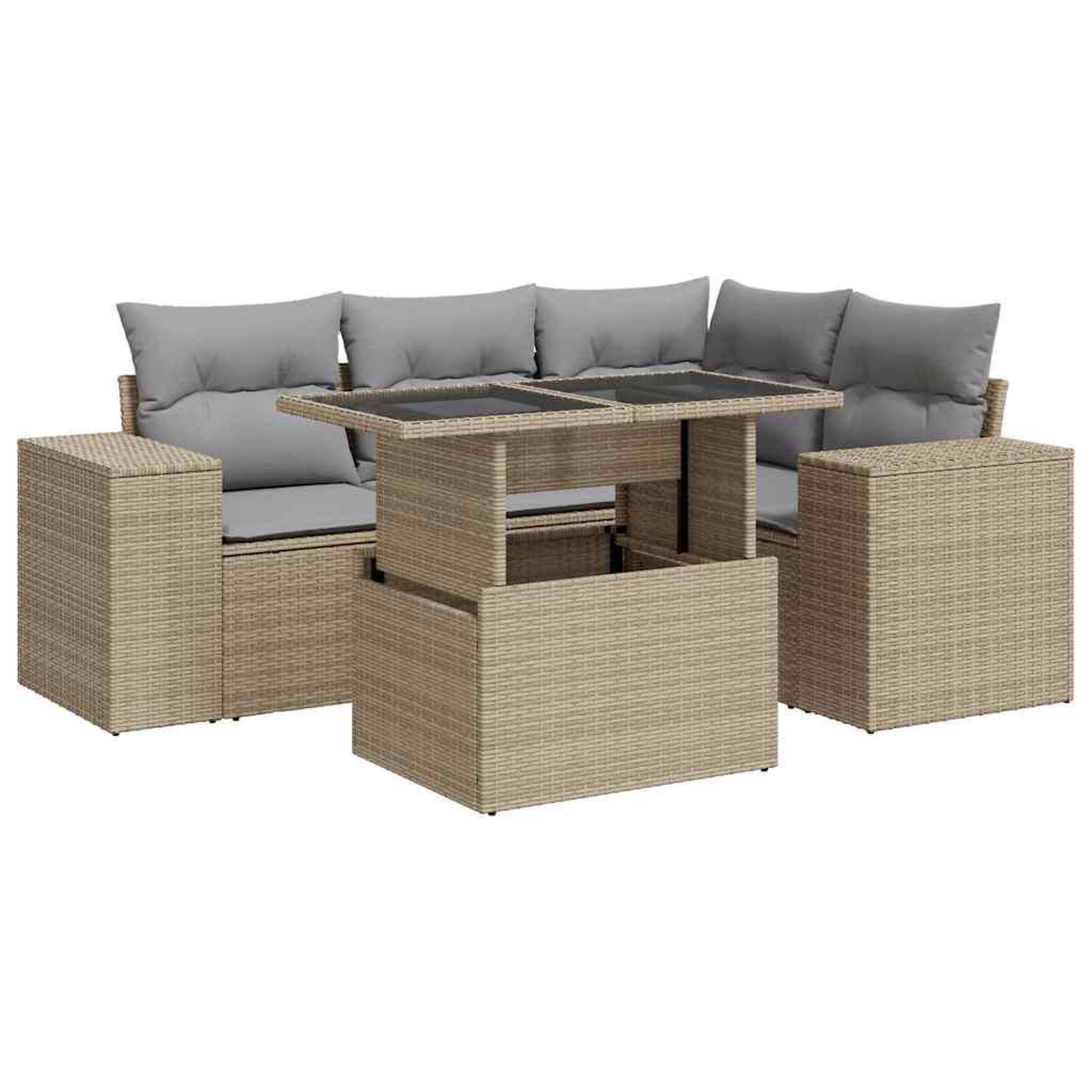 Voir la diapositive 2 : VIDAXL Salon de jardin avec coussins 5 pcs beige resine tressee