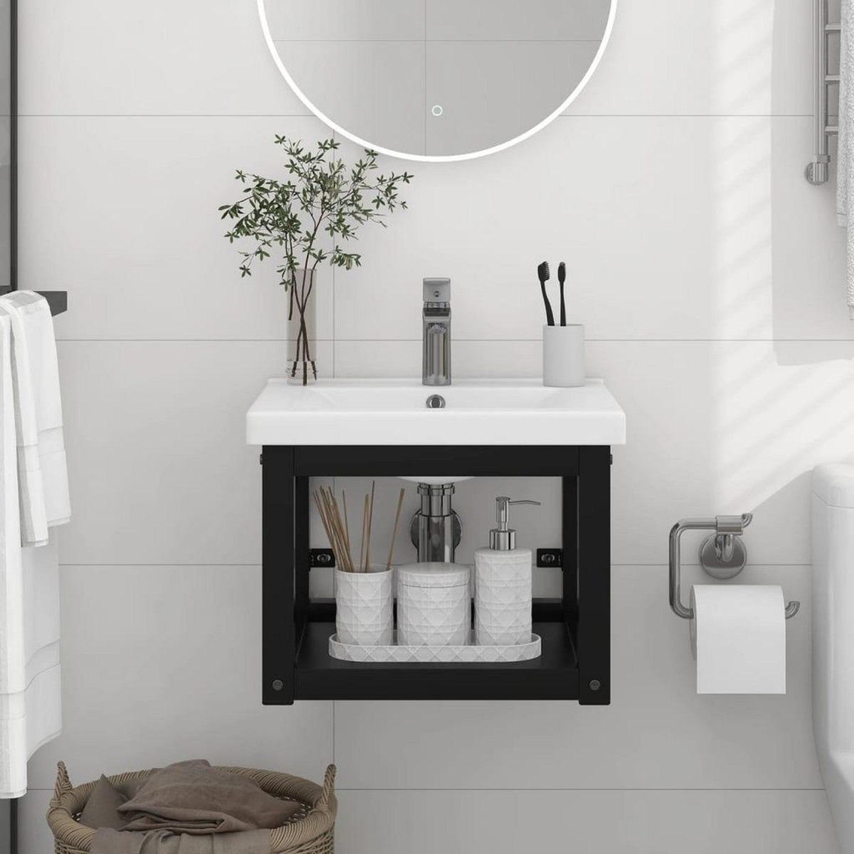 VIDAXL Cadre de lavabo de salle de bain mural Noir 40x38x31 cm Fer