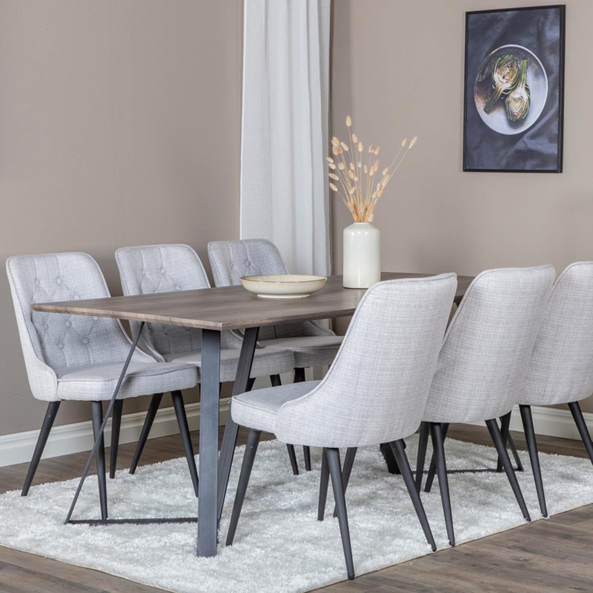 Voir la diapositive 5 : Paris Prix Ensemble table à manger & 6 chaises  marina & deluxe  180cm naturel & gris