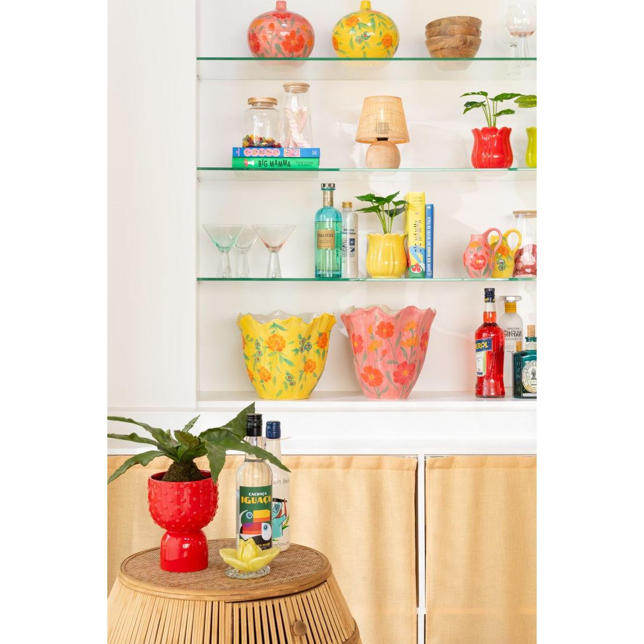 Voir la diapositive 4 : J-LINE Vase déco fleurs en argile  alegria  32cm rose