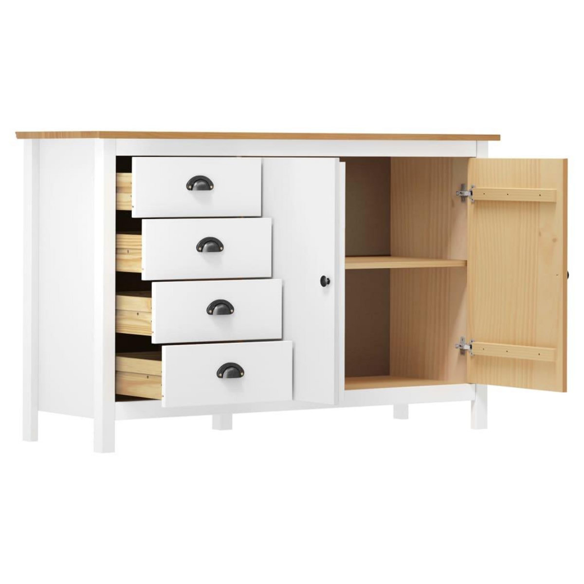 VIDAXL Buffet Hill Blanc 130x40x80 cm Bois de pin solide