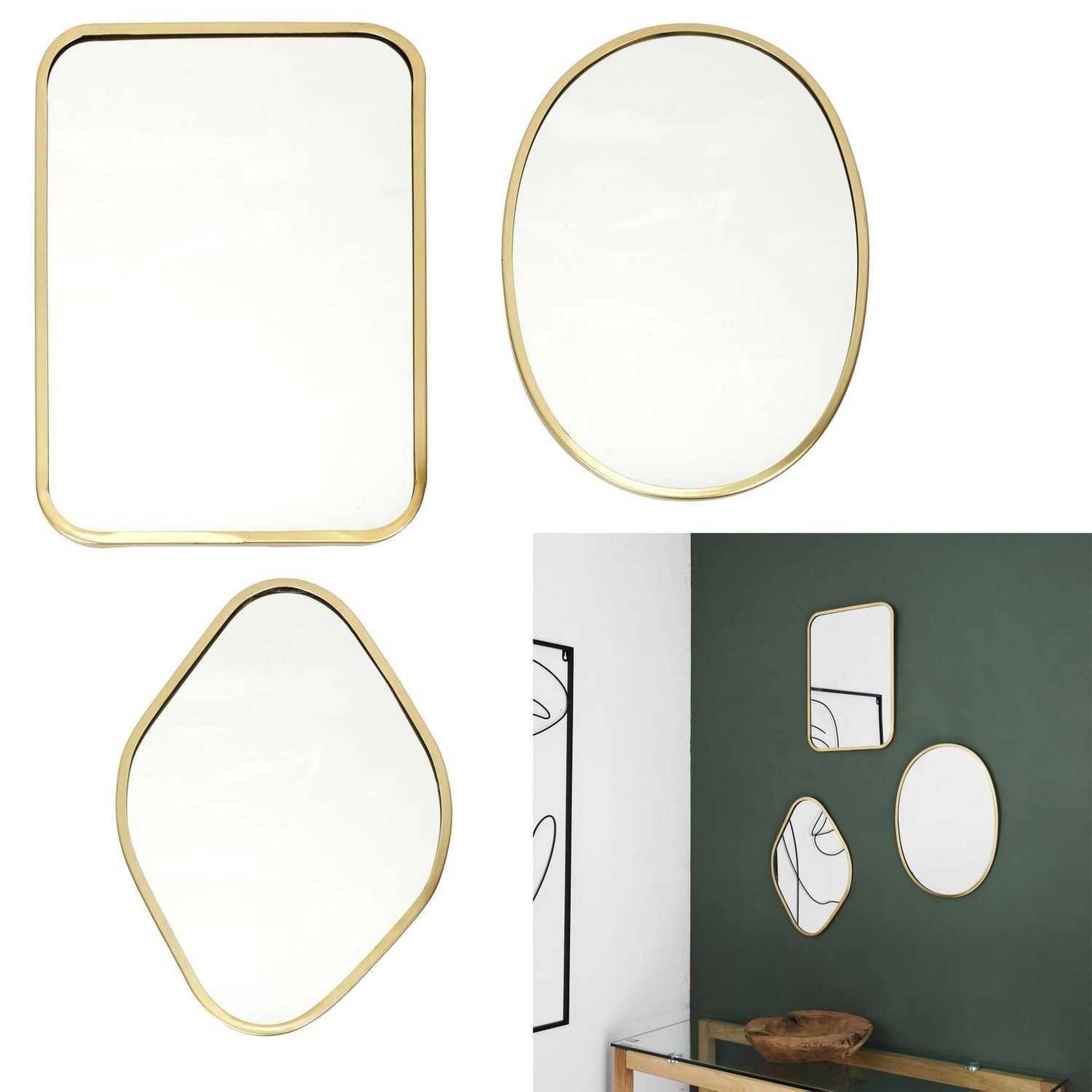 Voir la diapositive 6 : TOILINUX Lot de 3 miroirs avec contours en métal - Doré