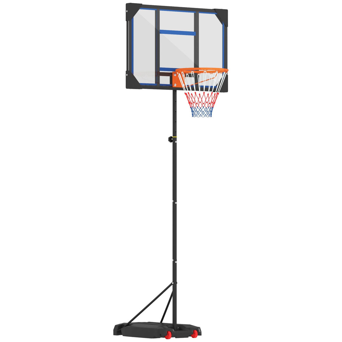 HOMCOM Panier de basketball sur pied - hauteur réglable 210-260 cm - base de lestage 2 roulettes - acier PVC bleu noir