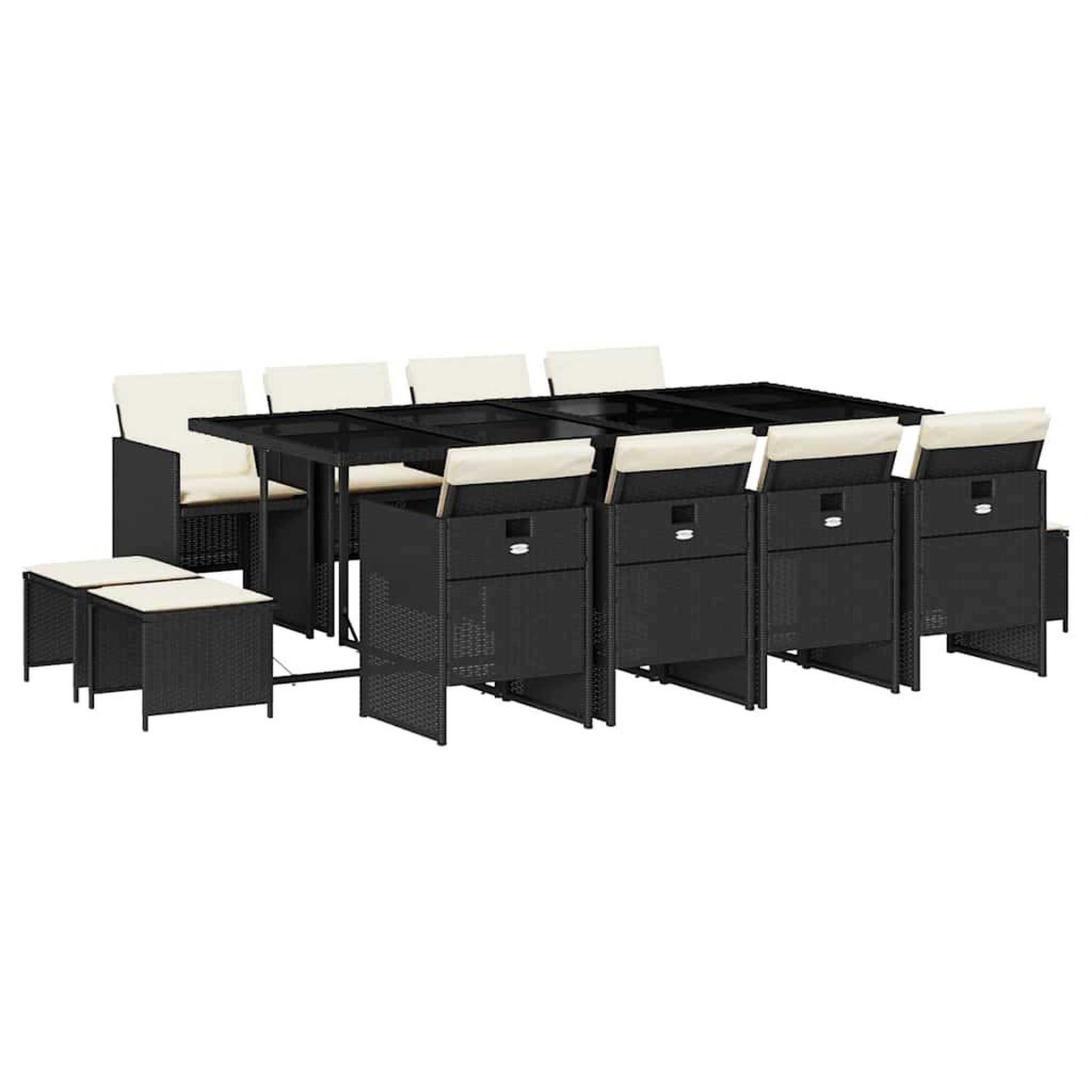 Voir la diapositive 2 : VIDAXL Ensemble a manger de jardin 13 pcs coussins noir resine tressee