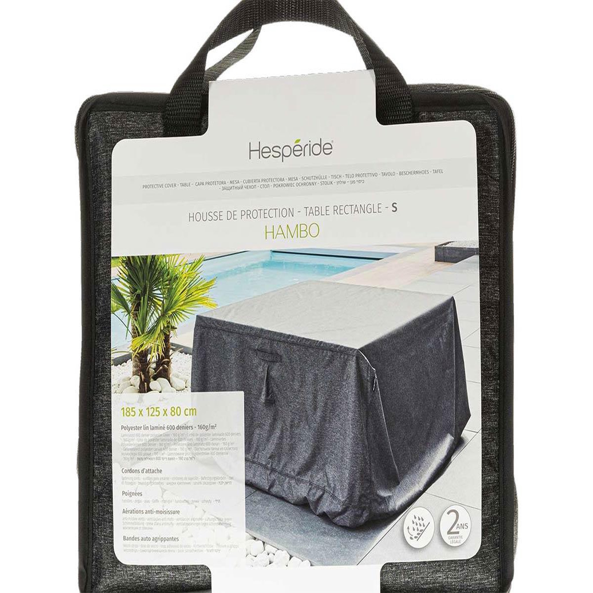 Voir la diapositive 2 : HESPERIDE Housse pour table rectangulaire extérieure hambo s gris - 185 x 125 x 80 cm - hespéride