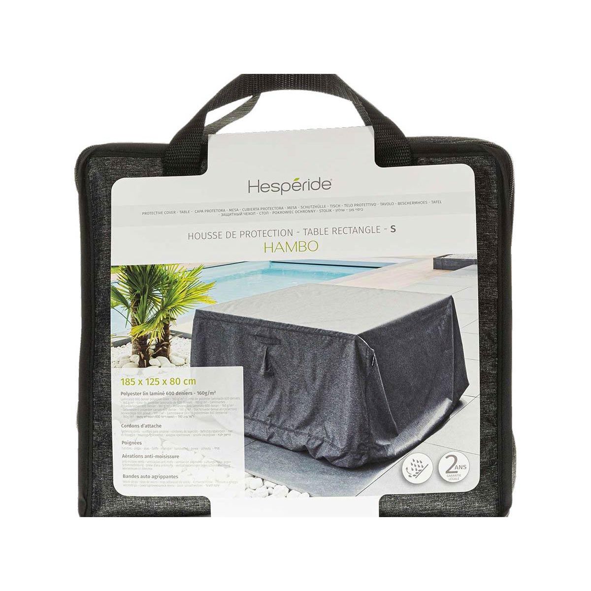 HESPERIDE Housse pour table rectangulaire extérieure Hambo S gris - 185 x 125 x 80 cm - Hespéride