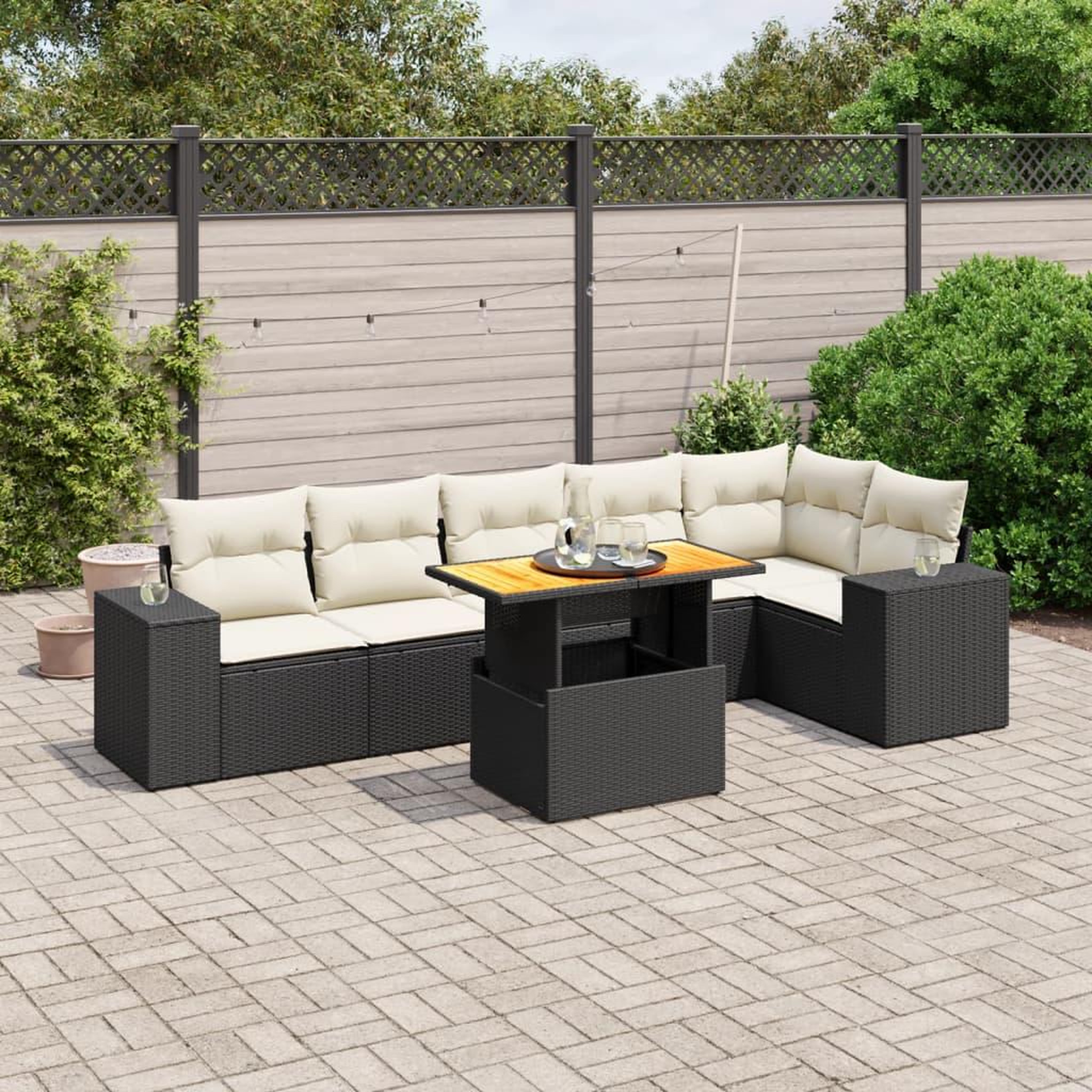 VIDAXL Salon de jardin 7 pcs avec coussins noir resine tressee
