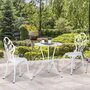 Voir la diapositive 4 : OUTSUNNY Ensemble salon de jardin 2 places 2 chaises + table ronde fonte d'aluminium imitation fer forgé blanc