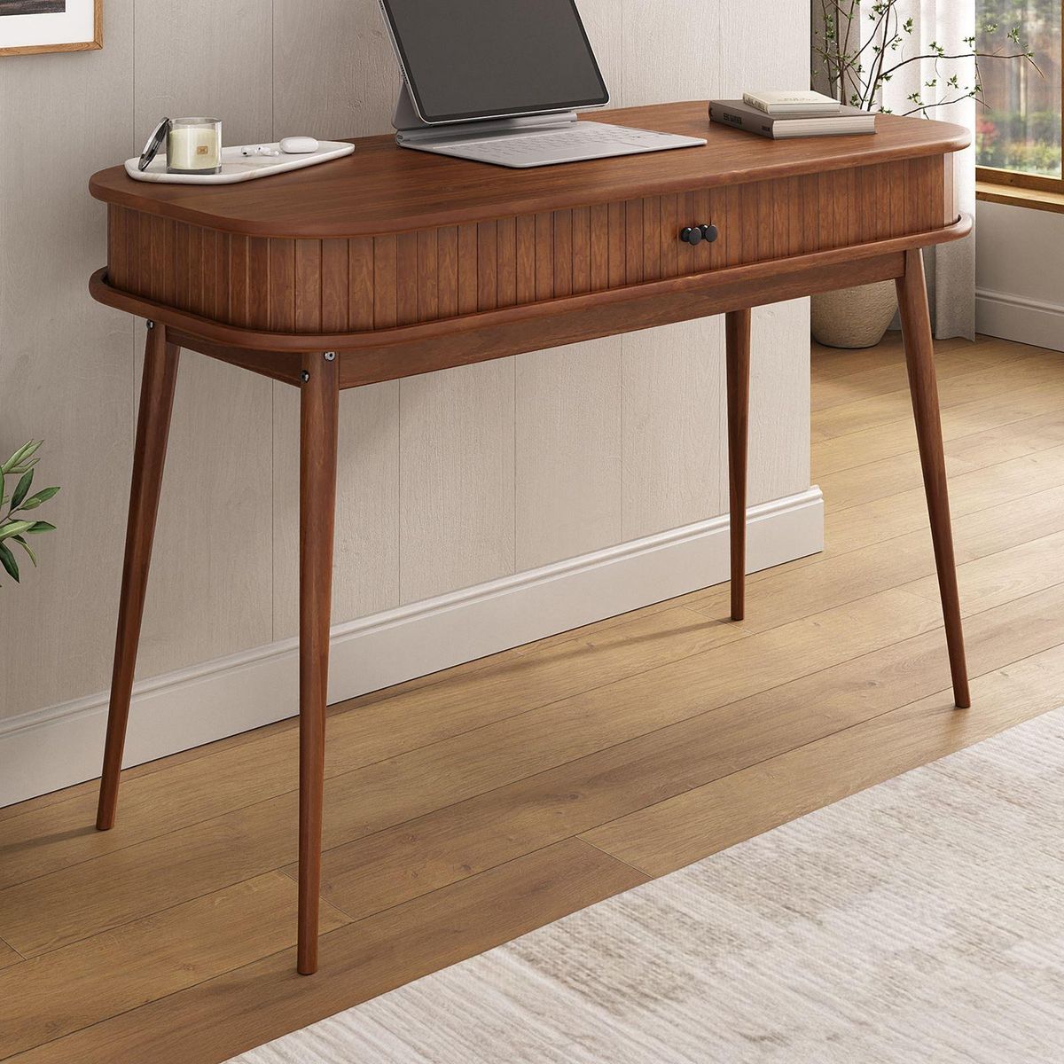 IDIMEX Bureau JARI avec rangement porte coulissante, en bois massif