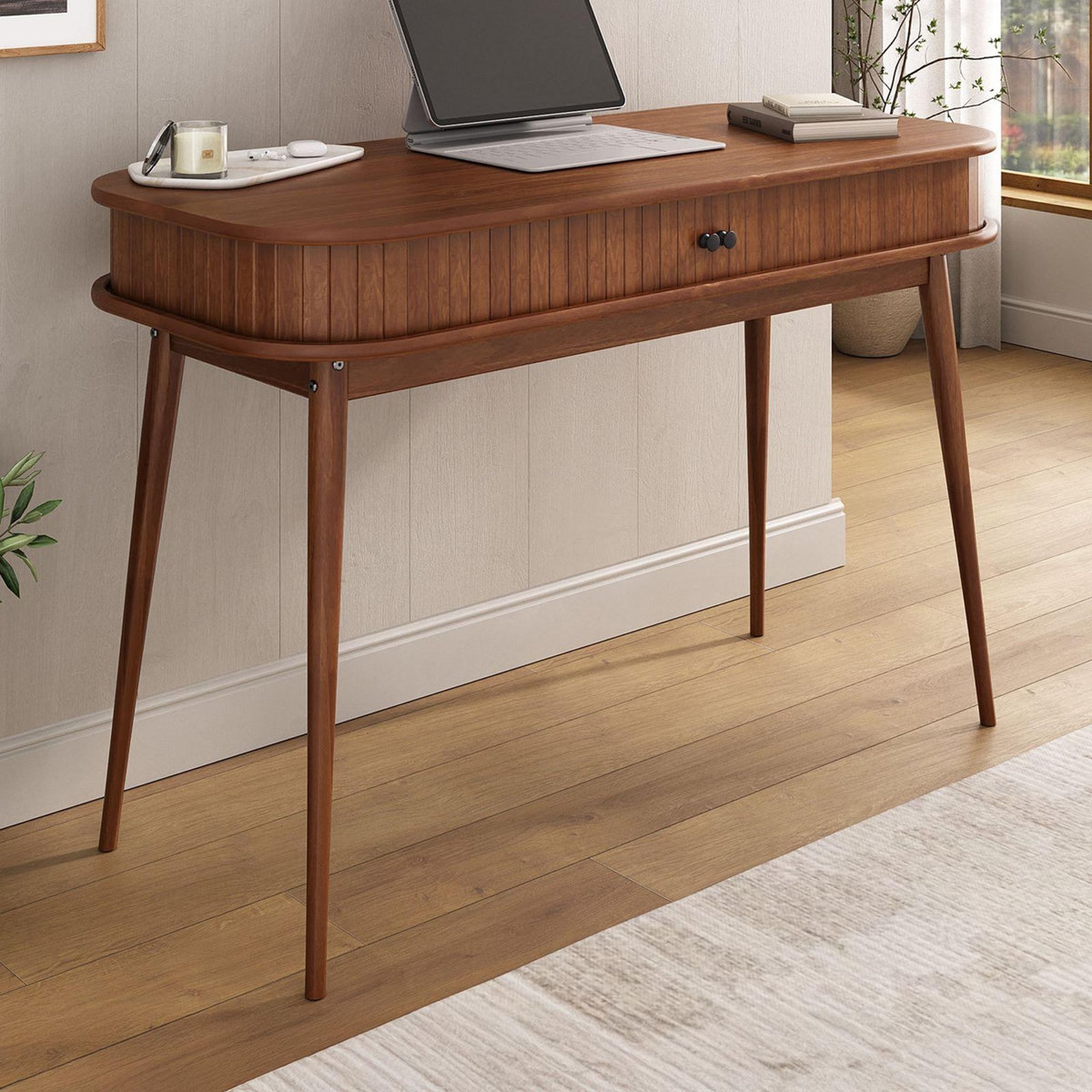 IDIMEX Bureau JARI avec rangement porte coulissante, en bois massif