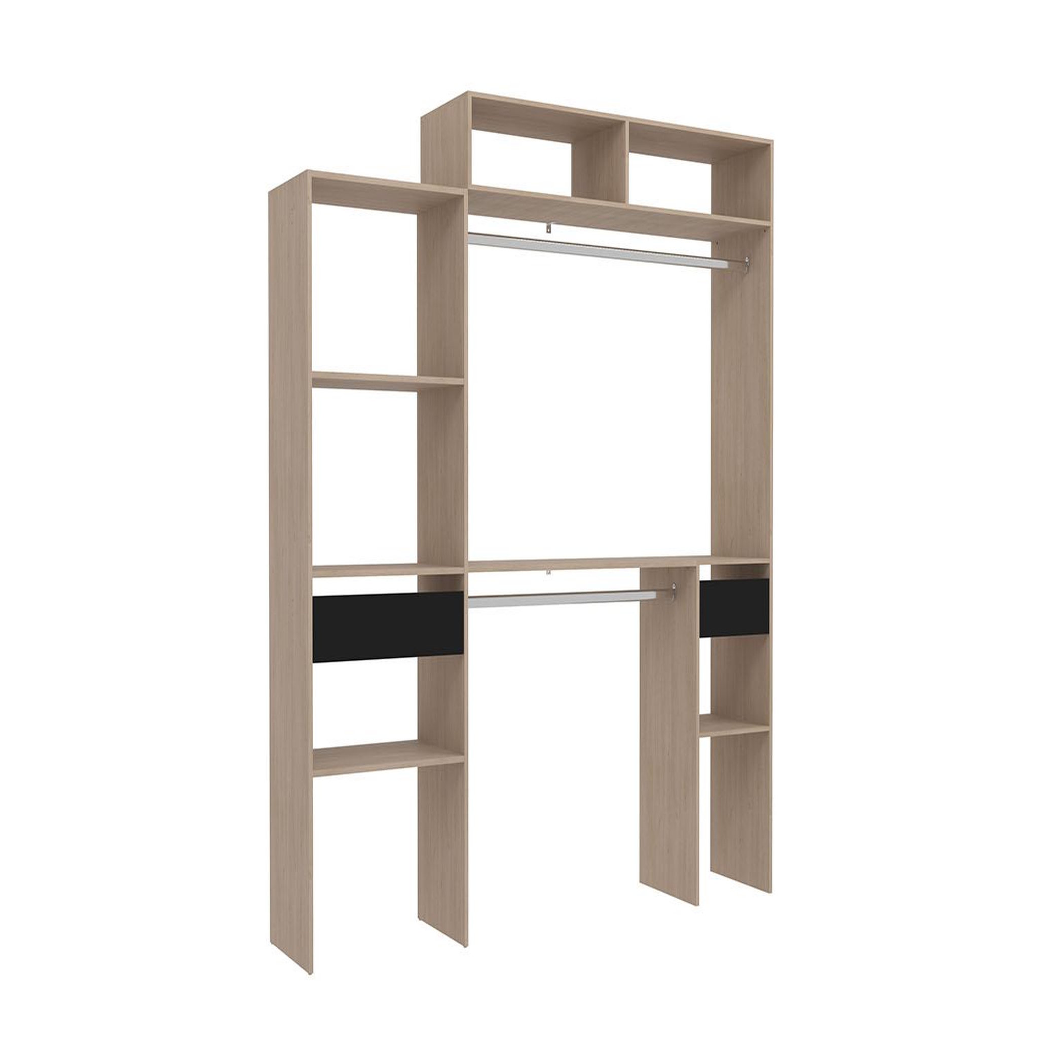 Voir la diapositive 1 : CONCEPT USINE Dressing bois extensible avec 2 penderies 4 étagères et 1 tiroir elysee